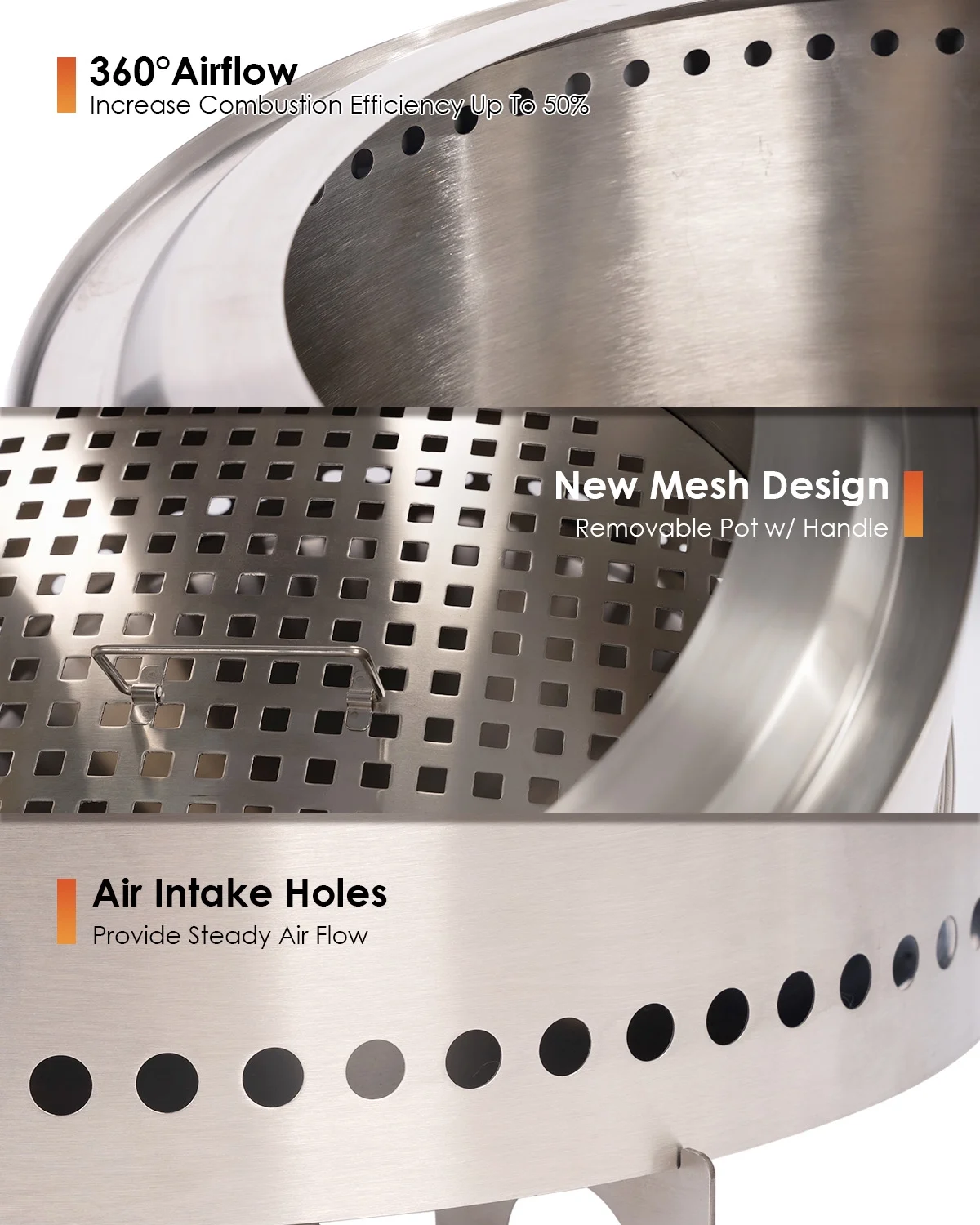 Smokeless Fire Pit for Camping with Stand & Bag & Sticks & Holders,304 Stainless Steel,15inch - Womvr