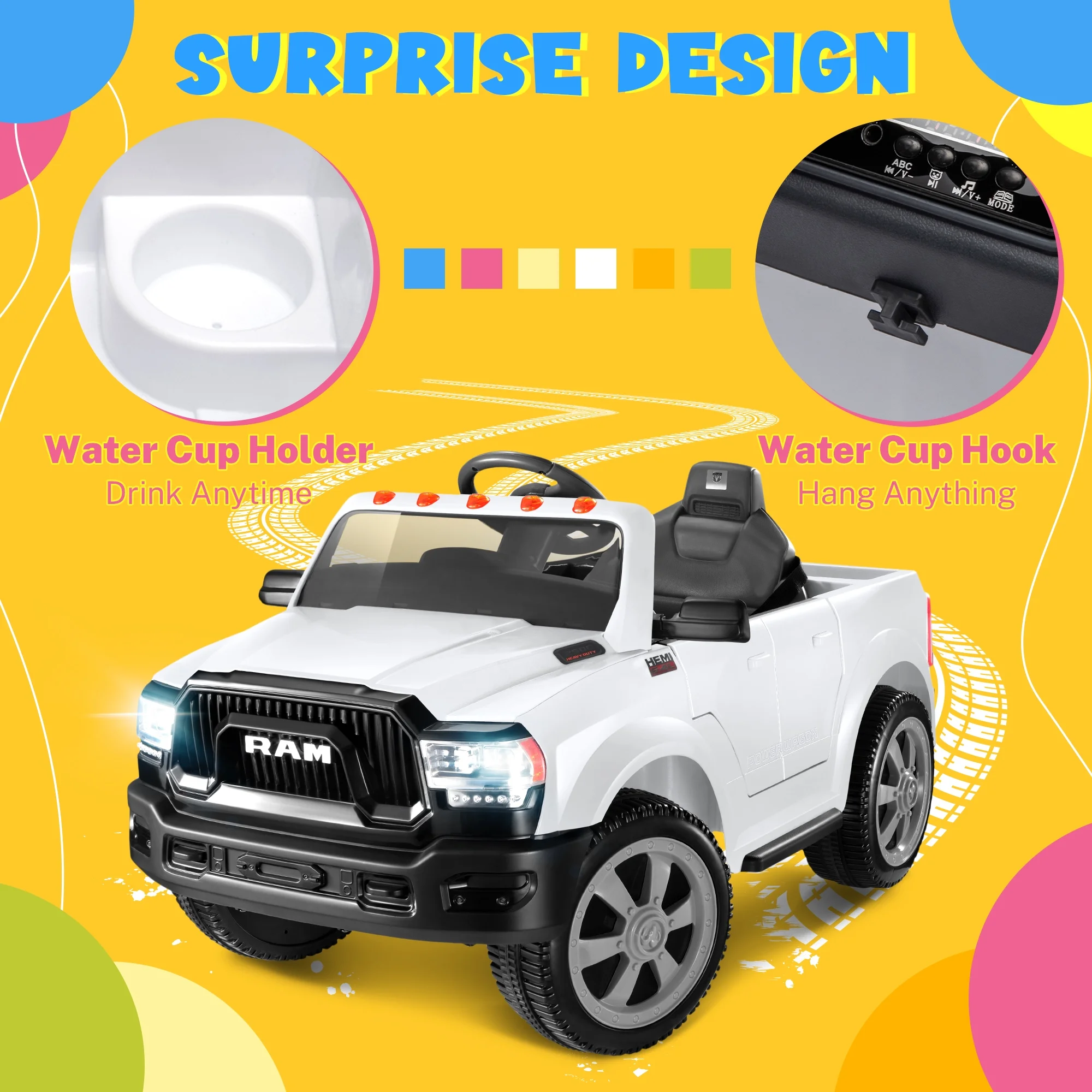 Dodge Ram Ride On Car for Kids, 12V Powered Ride On Truck Cars with Parents Remote Control,Dodge Electric Ride On Car for Boys Girls 3-5, Red - Womvr