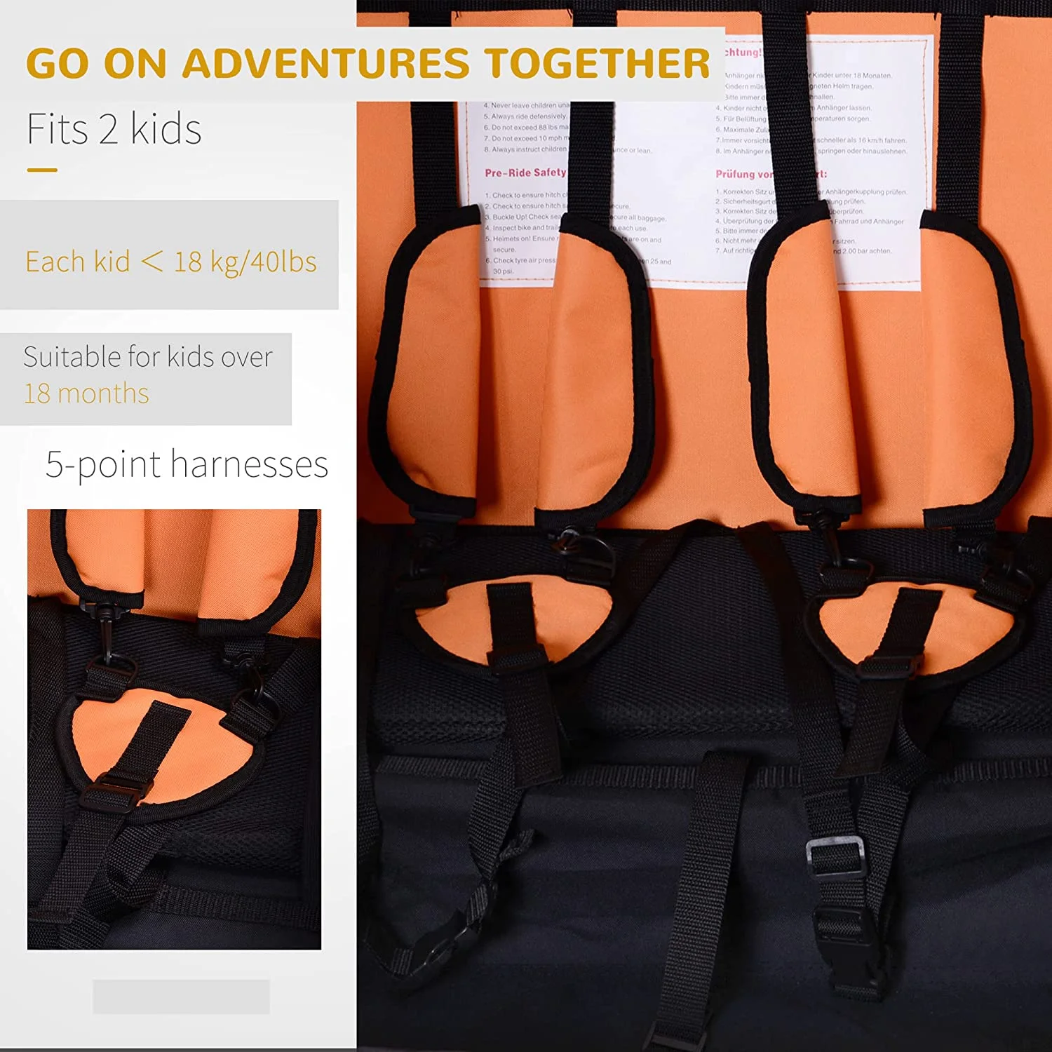 Aosom 2-in-1 Double Child Two-Wheel Bicycle Cargo Trailer with 2 Safety Harnesses, Green - Womvr