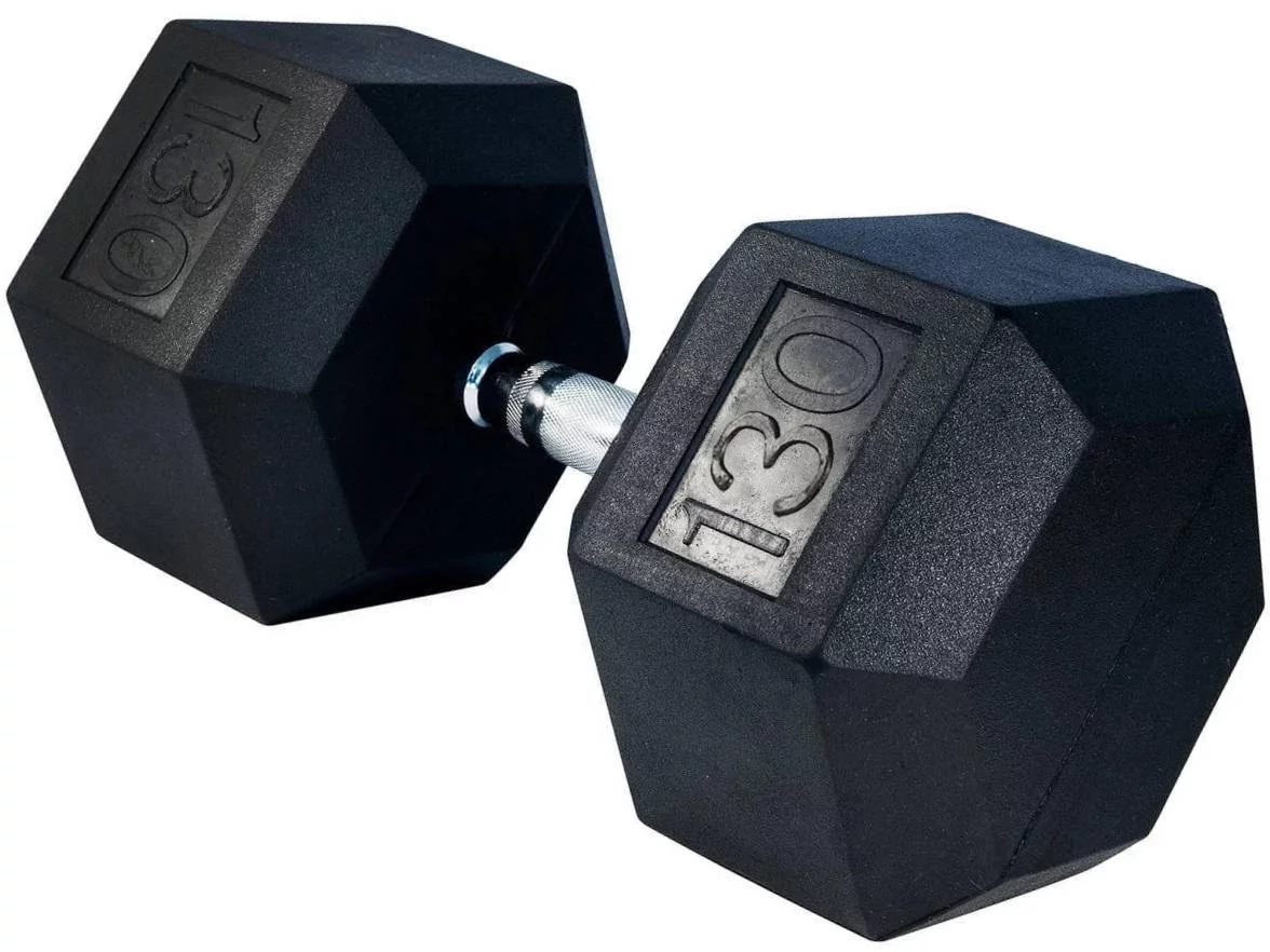 French Fitness Rubber Coated Hex Dumbbell 130 lbs - Single (New) - Womvr