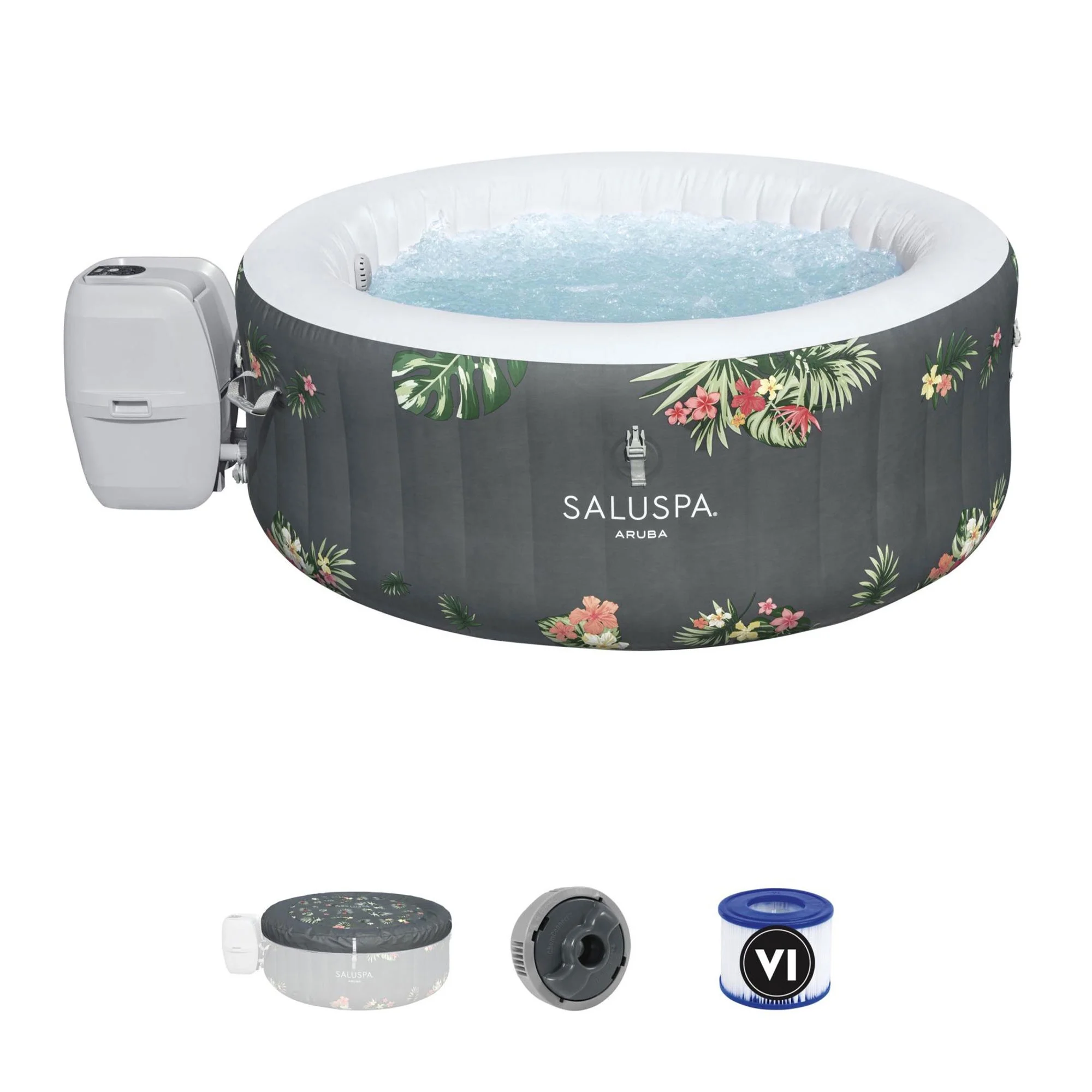 Bestway SaluSpa Aruba AirJet Inflatable Hot Tub w/ EnergySense Cover, Grey - Womvr