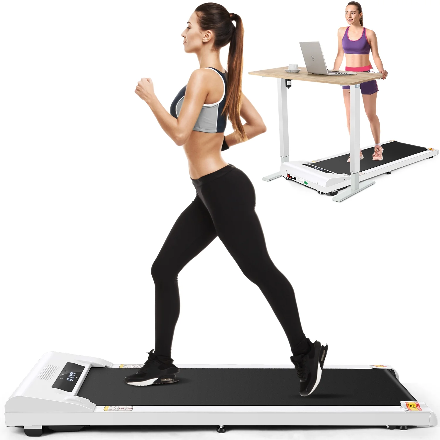 Under Desk Treadmill,2.5HP Installation-Free Slim Flat Compact Treadmill,Electric Quiet Walking Treadmill with LED Display and Wireless Remote Control for Home/Office (pink) - Womvr