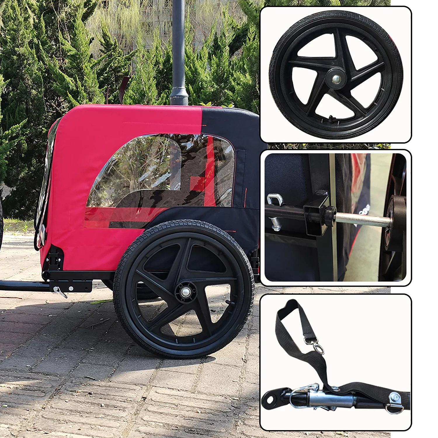 CJC Bike Pet Trailer for Small and Large Dogs - Folding Frame Carrier - Easy to Connect and Disconnect to Bikes - Adjustable - Red - Womvr