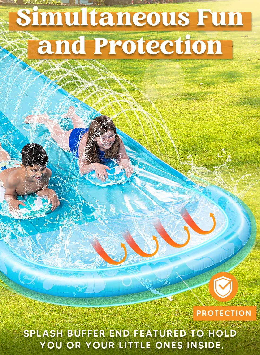 Syncfun Water Slides with 2 Boogie Boards, 22.5ft Backyard Outdoor Lawn Slip Waterslide with Sprinklers Summer Toy for Summer Party Yard Lawn Outdoor Water Play Activities - Womvr