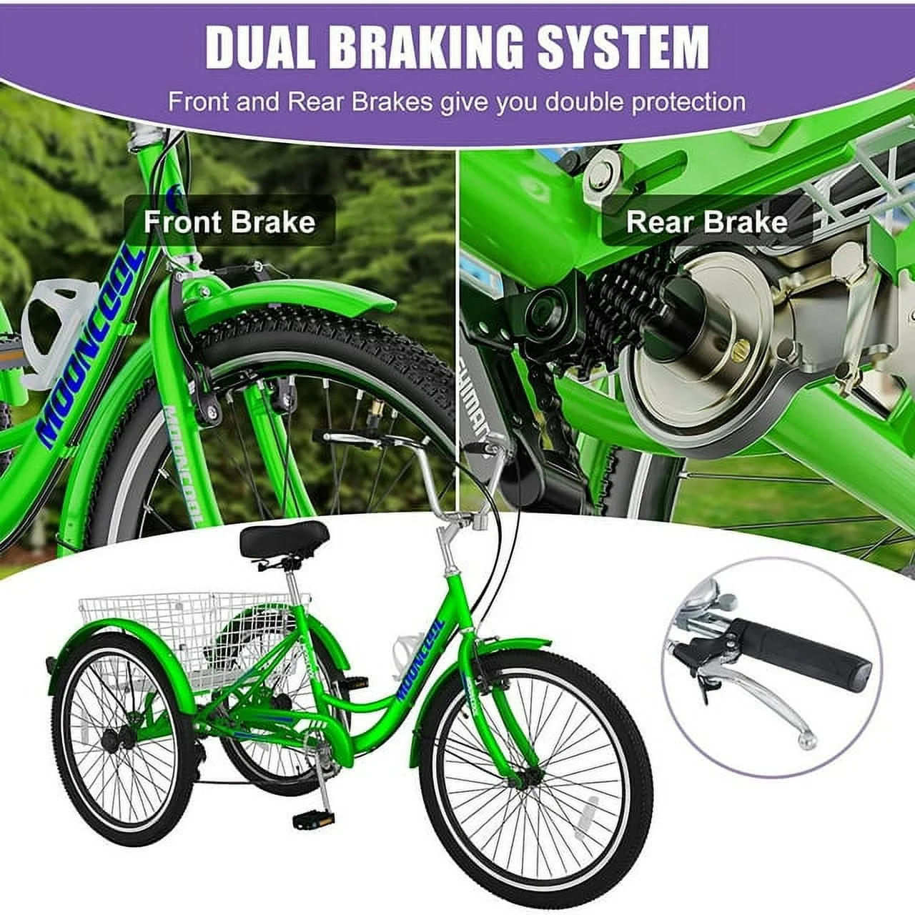 Lilypelle Adult Tricycles 7 Speed 20/24/26 Inch Three Wheel Bike Cruiser Trike with Low-Step Through Frame/Large Basket for Men, Women, Seniors - Womvr