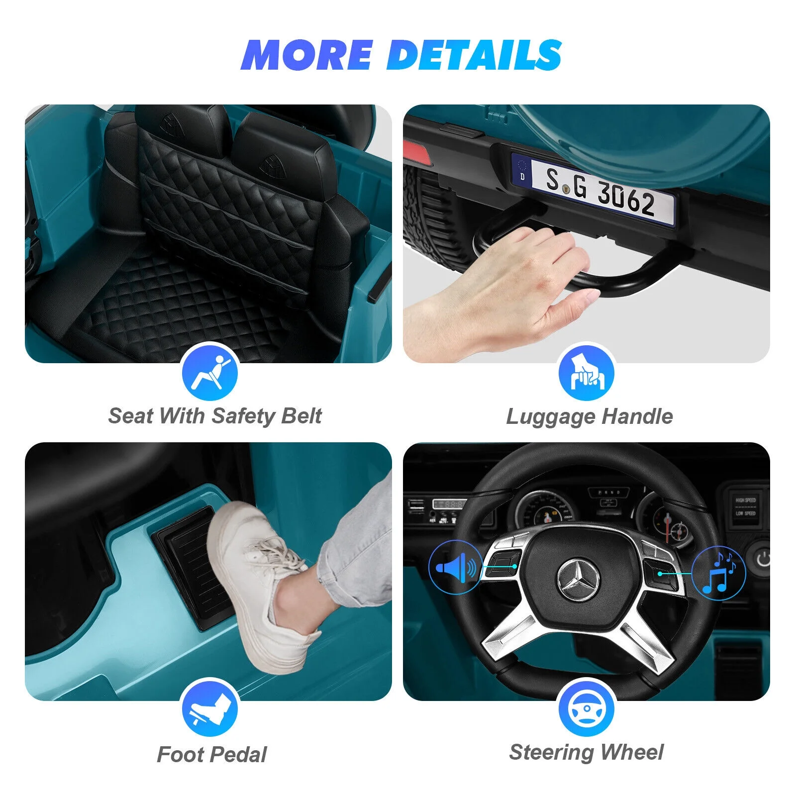 JOYLDIAS 12V Kids Ride on Car 3 Speeds Licensed Mercedes-Benz Electric Toy w/ Bluetooth, Remote Control, LED Lights (Pink) - Womvr