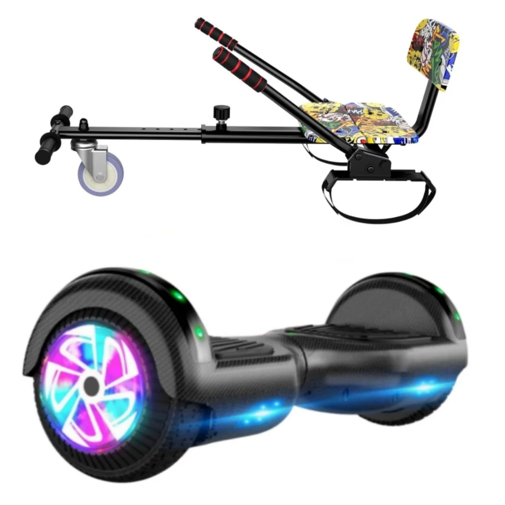 SISIGAD Hoverboard with Seat, 6.5 inch Hoverboard Go Kart Combo with Bluetooth Speaker & LED Lights for Kids Adults - Womvr