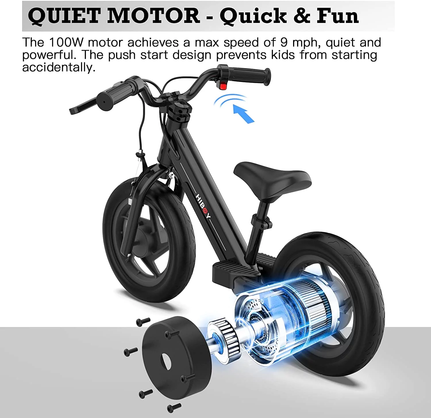 Hiboy BK1 Electric Bike for Kids Ages 3-5 Years, 24V 100W Electric Balance Bike 12 inch Inflatable Tire Adjustable Seat, Electric Bicycle Gift for Kids - Womvr