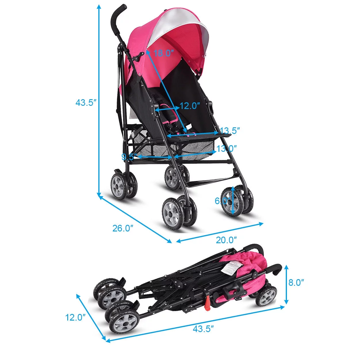 Costway Folding Lightweight Baby Toddler Umbrella Travel Stroller with Storage Basket Black - Womvr