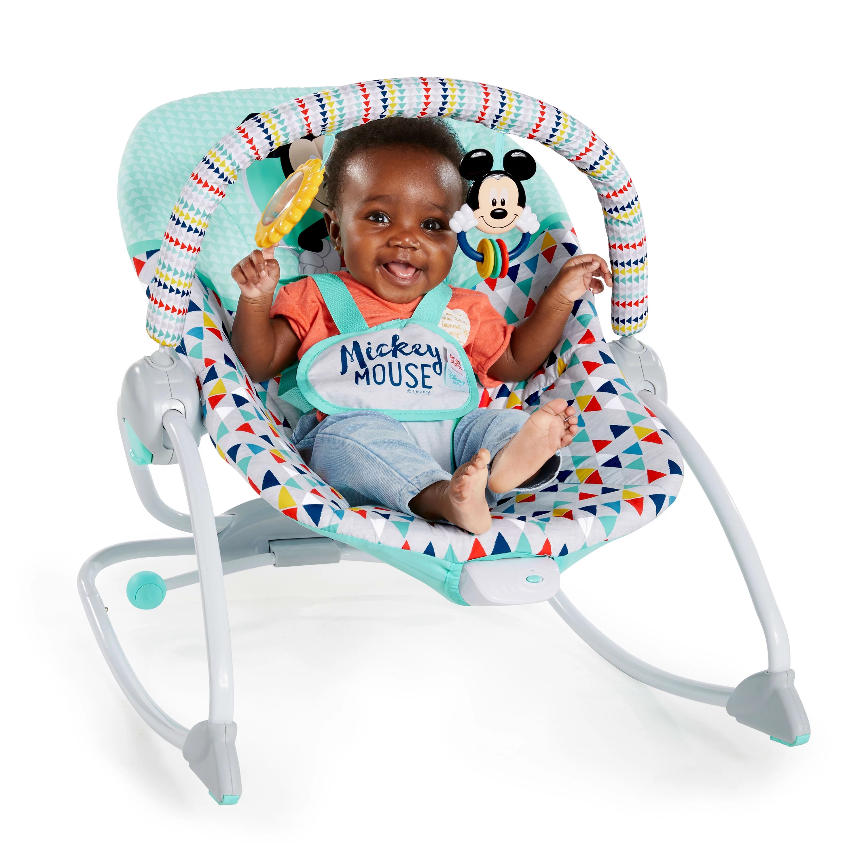 Disney Baby 2-in-1 Slip Resistant Vibrating Infant & Toddler Baby Rocker Chair, Mickey Mouse by Bright Starts - Womvr