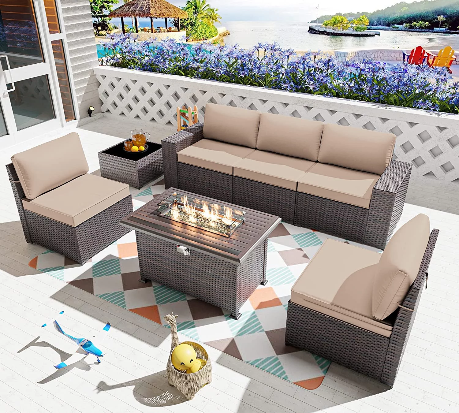 Gotland 13 Pieces Outdoor Patio Rattan Wicker Furniture Set with 43
