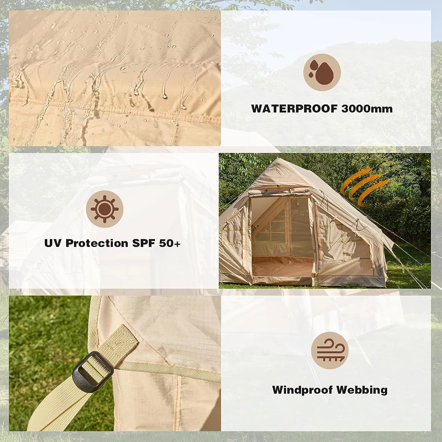 Richryce Extra Large Inflatable Camping Tent with Pump, Glamping Tents Easy Setup 4 Season Waterproof Windproof with Stove Jack & Mesh Windows & Pump - Womvr