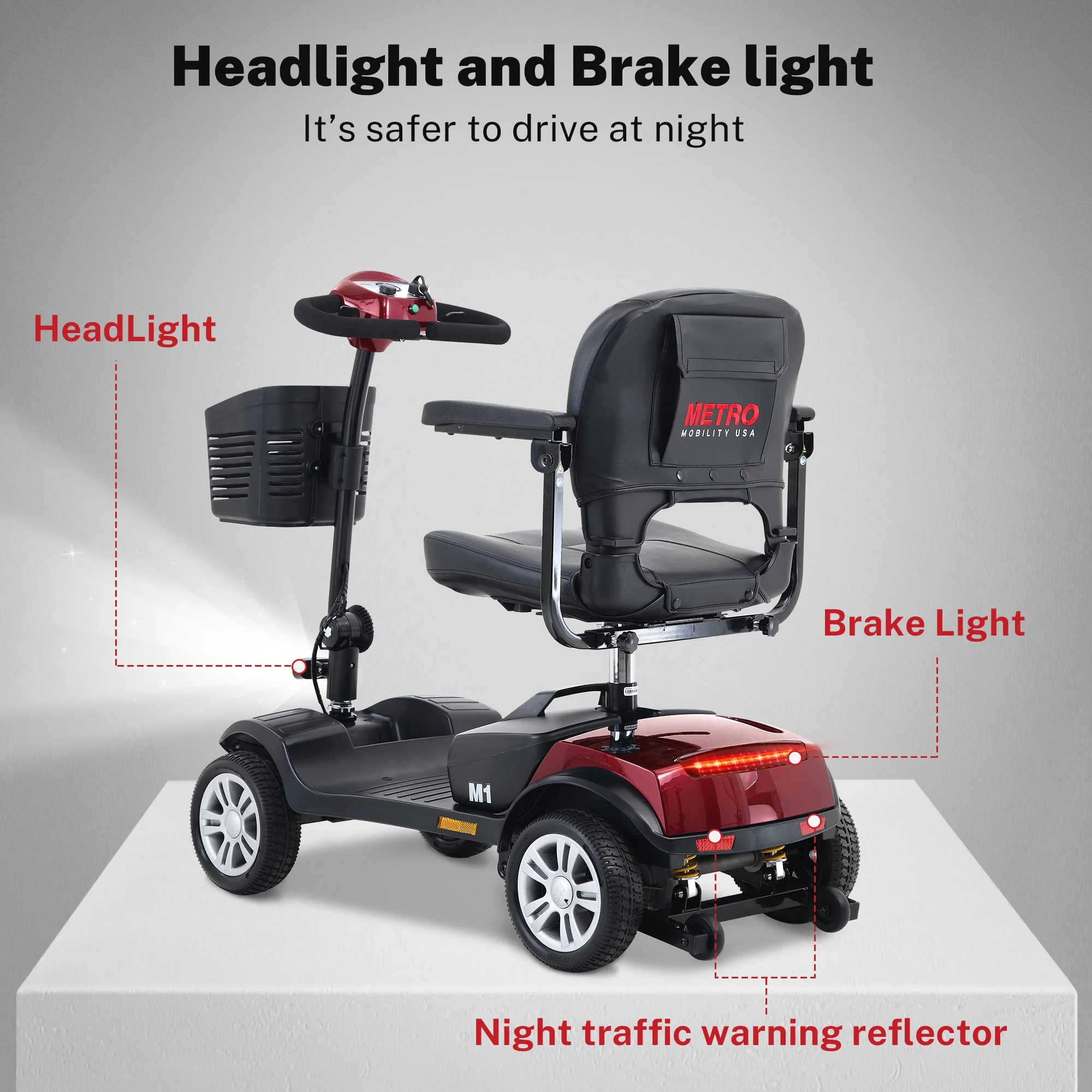 Segmart Mobility Scooter for Elderly, Durable Heavy Duty 4 Wheel Seniors Mobile Device with Lights, 300lbs, Red - Womvr