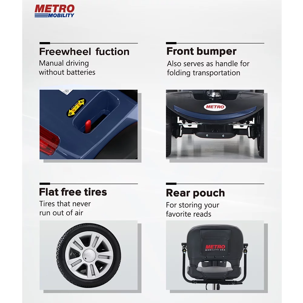 Travel Mobility Scooter, Heavy Duty Electric Scooters with 4 Anti-Tip Wheels, Compact Lightweight Mobility Scooters for Senior Adults Elderly, Foldable Mobility Scooter, Holds 300lbs, Purple - Womvr