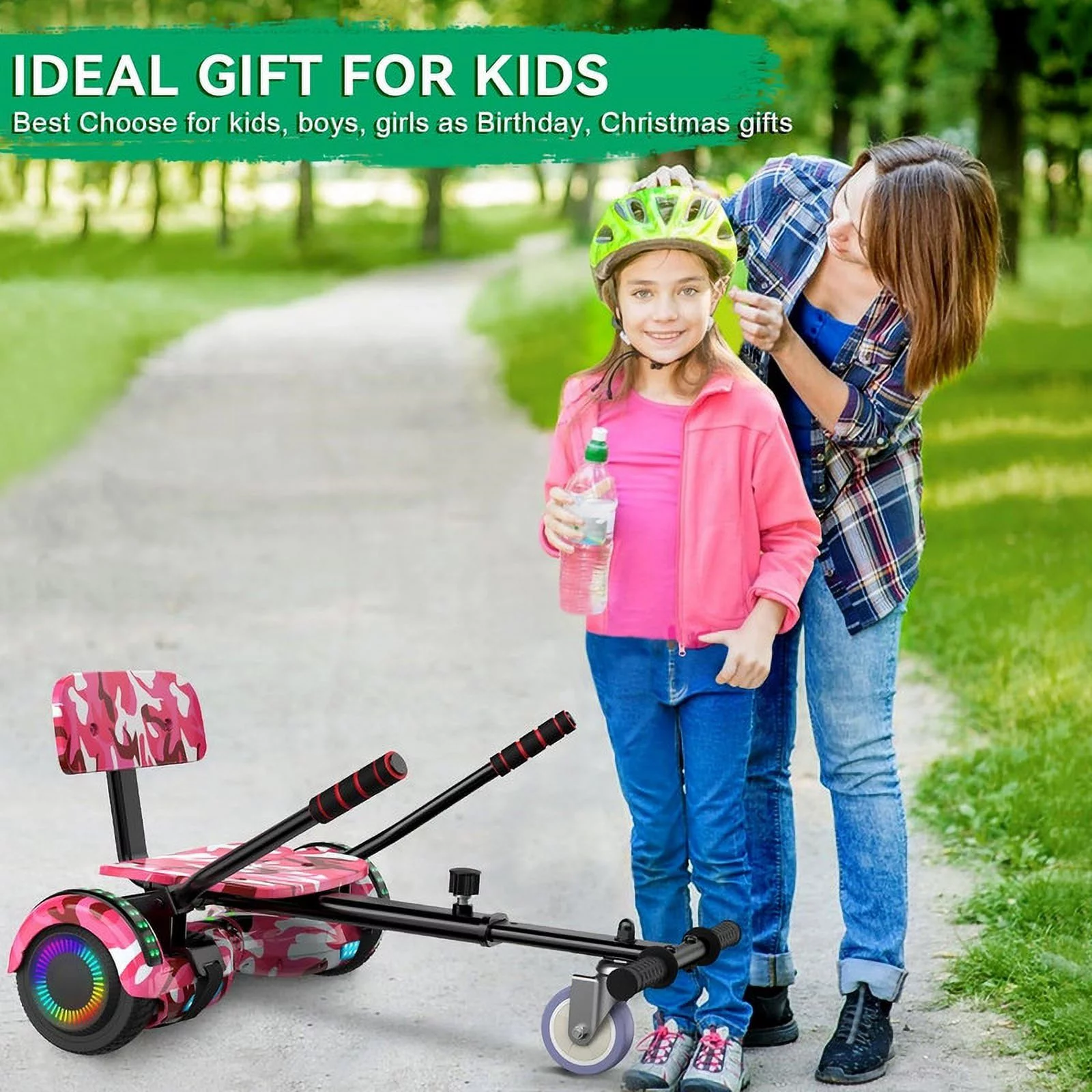 SISIGAD Hoverboard with Seat, 6.5 inch Hoverboard Go Kart Combo with Bluetooth Speaker & LED Lights for Kids Adults - Womvr