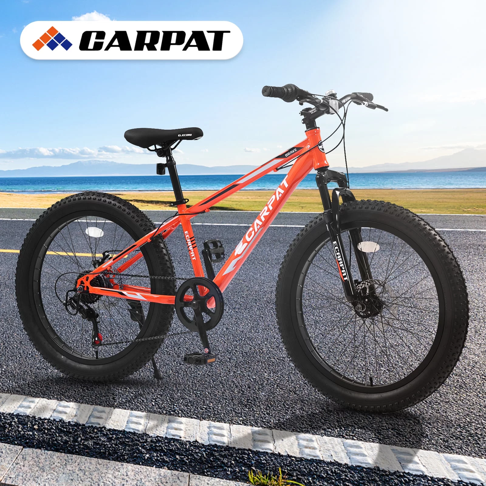 CIYOYO 24 inch Fat Tire Mountain Bike, Shimano 7 Speeds Bike for Adult, Dual Disc Brake,Orange - Womvr