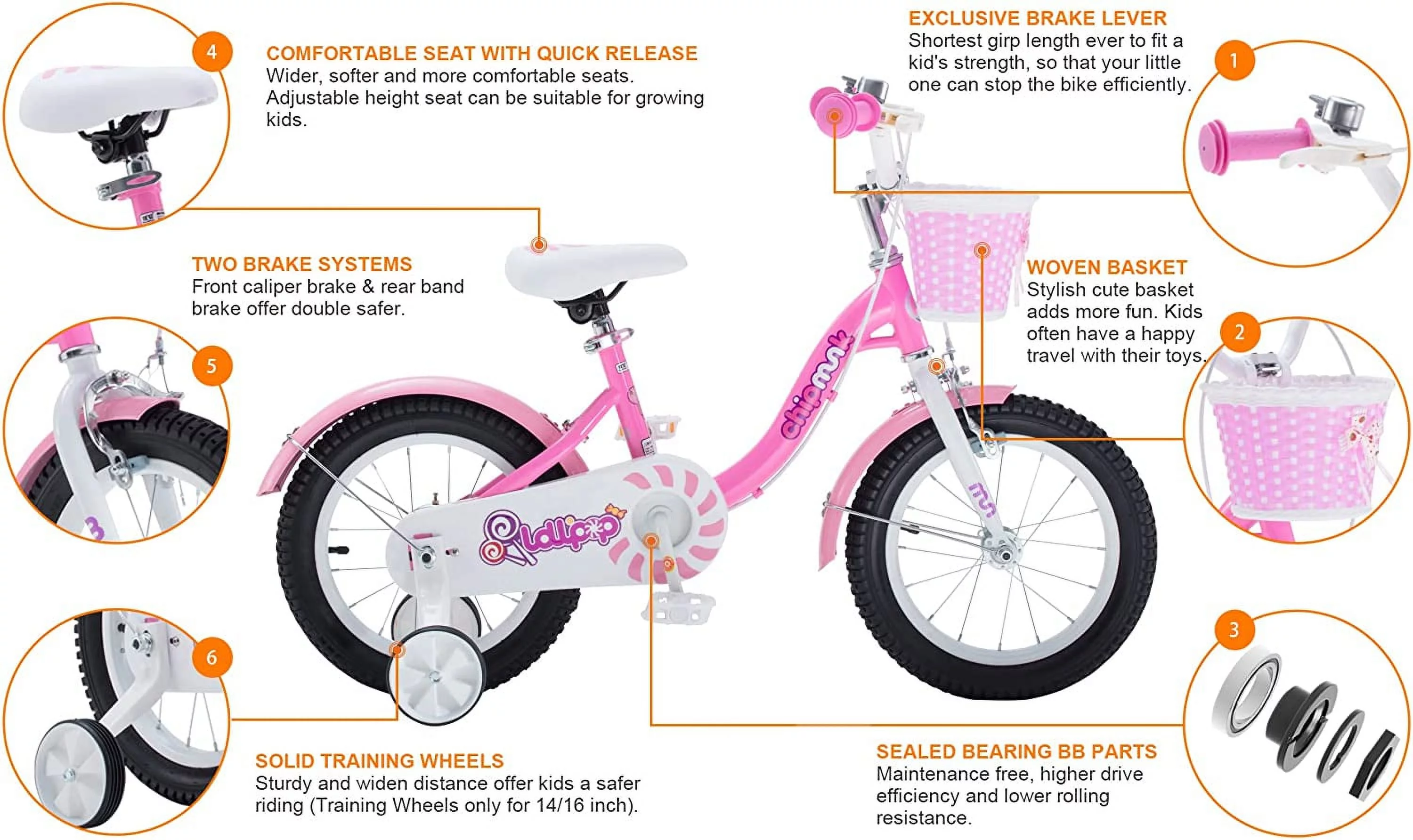 RoyalBaby Spring Kids Bike Girls 18 Inch Bicycle with Basket Kickstand Options Pink - Womvr