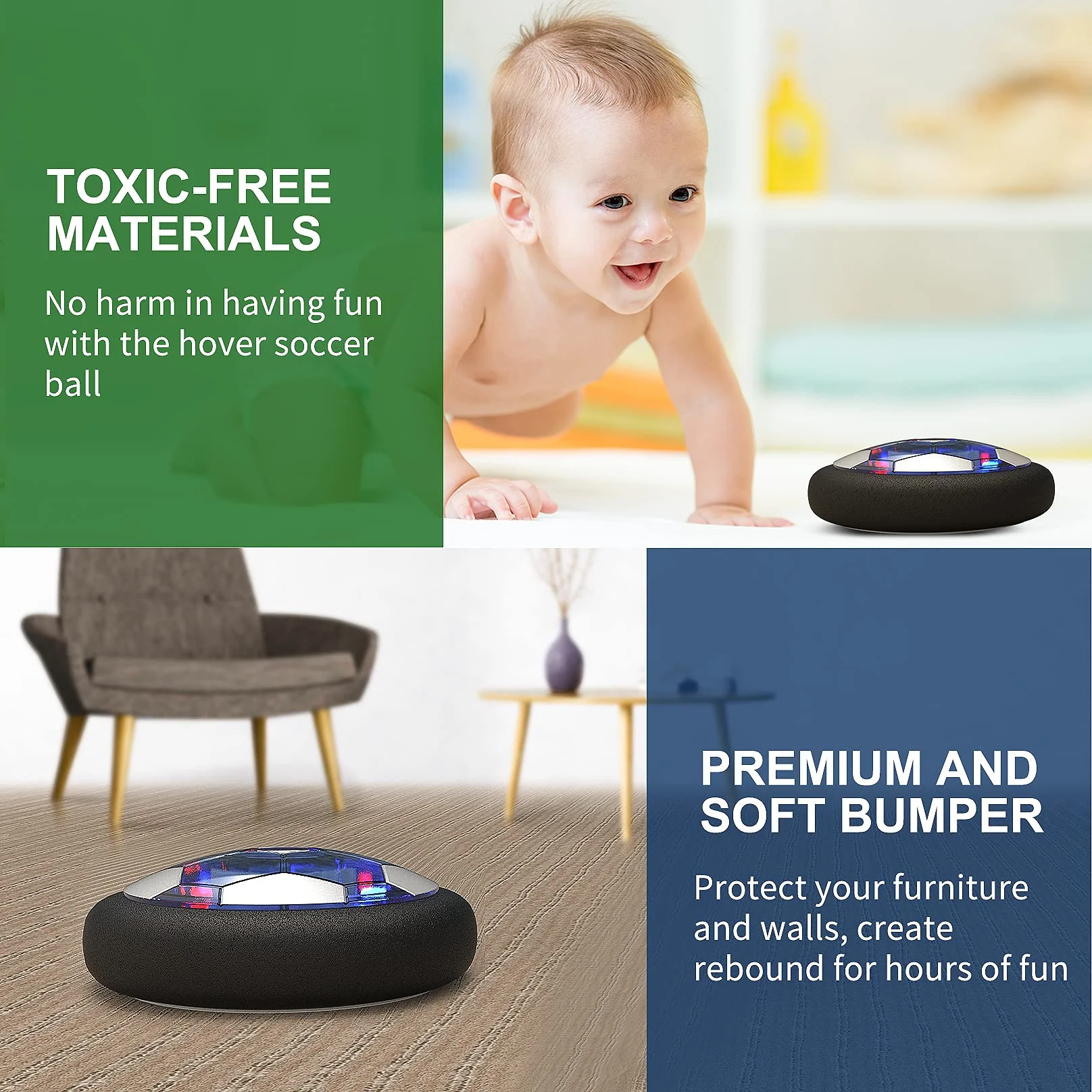 Hot Bee Hover Soccer Ball Set with 2 Goals, 3-in-1 LED Soccer Hockey Bowling Set Indoor/Outdoor Toys Gifts for Kids Boys Girls Ages 3+ - Womvr