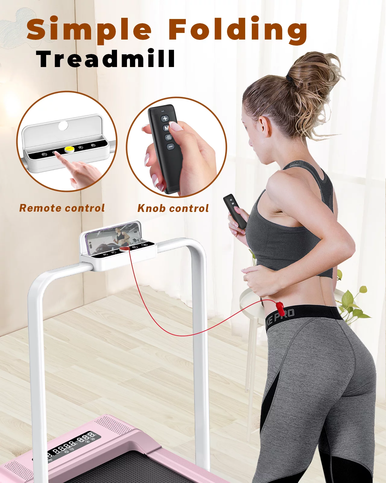 Home Fitness Code Foldable Treadmill with Bluetooth Speaker, 3HP Under Desk Treadmills for Home - Womvr