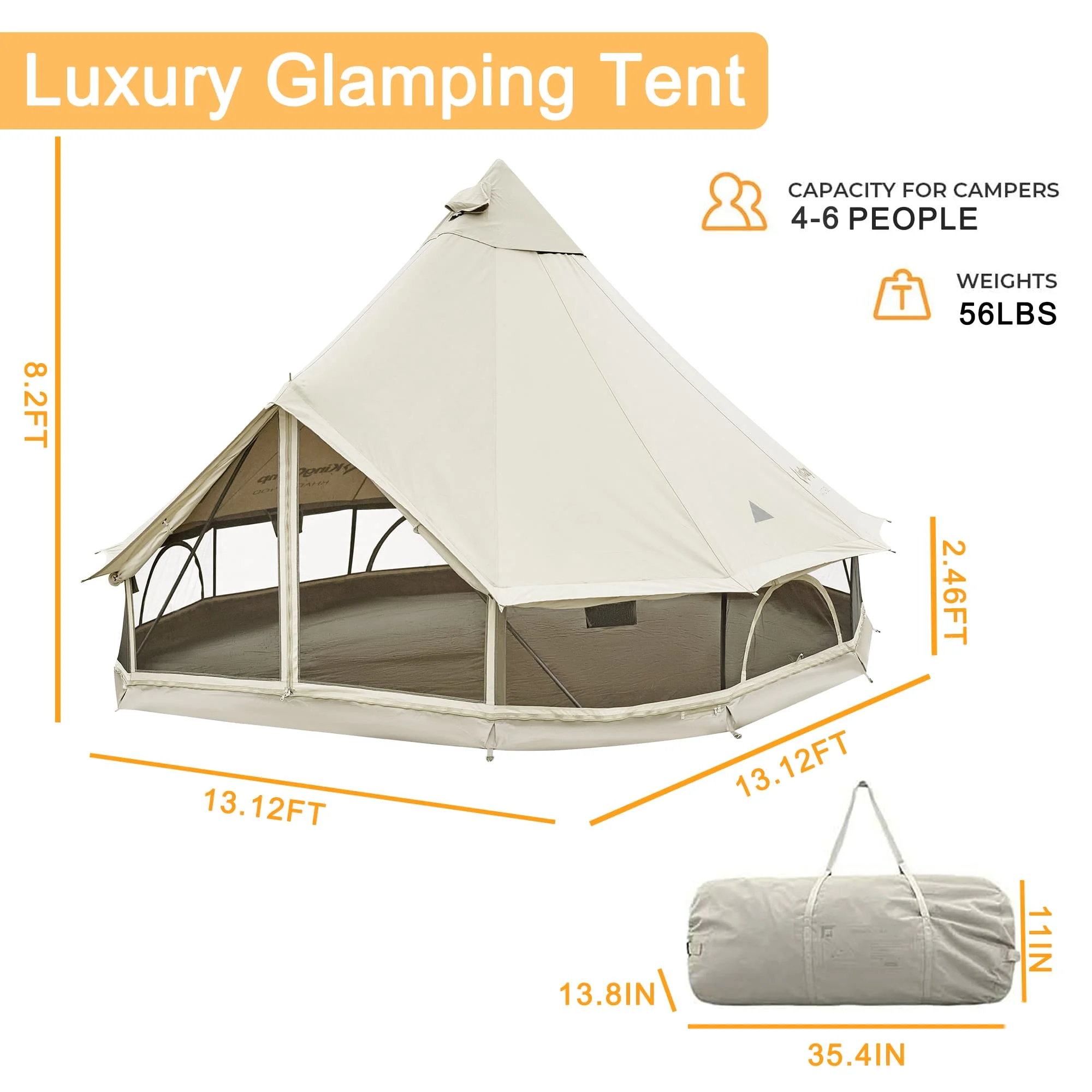 KingCamp Khan Canvas Bell Tent for Camping, 4 Seasons 16.4FT Canvas Yurt Tent with Stove Jack Hole, 8-People Luxury Glamping Tent for Family Camping Outdoor Hunting Party, White - Womvr