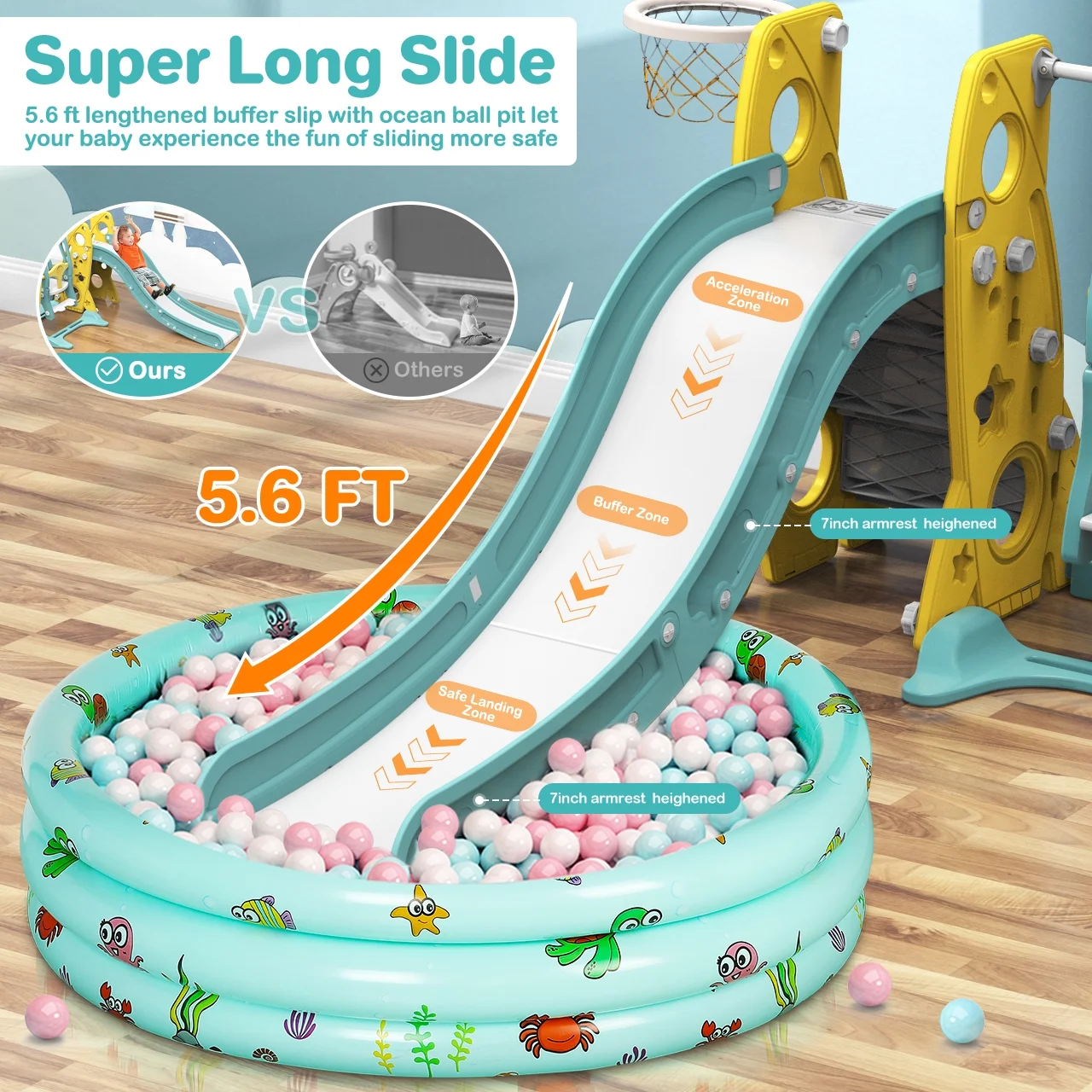 GIKPAL 6 in 1 Toddler Slide and Swing Set, Kids Large Climber Slide Playset with Basketball Hoop Playground Swing Set for Indoor Outdoor Backyard 3-10 Gifts Presents - Womvr