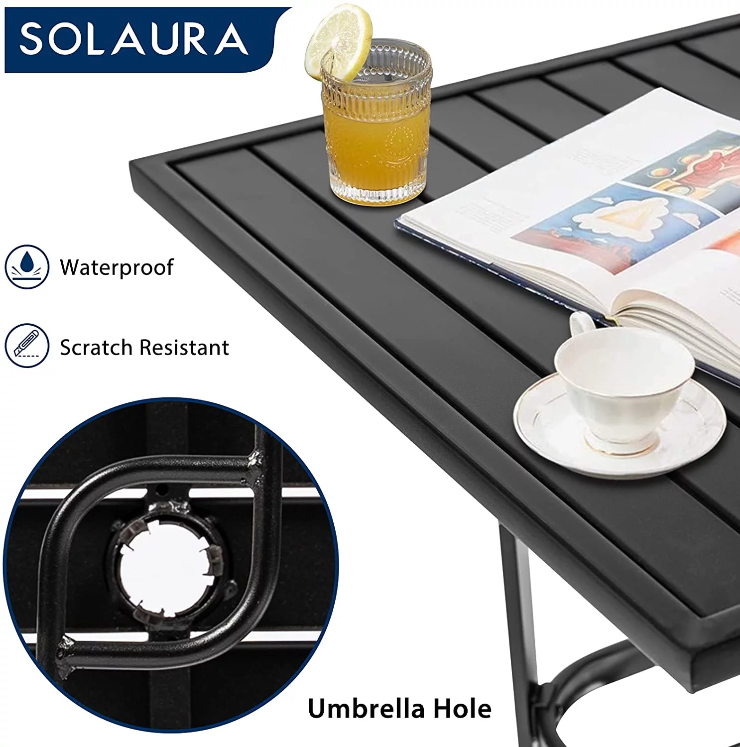 SOLAURA 3 Pieces Outdoor Patio Bar Height Bistro Set with Metal Swivel Bar Stools and Height Table, Black - Womvr