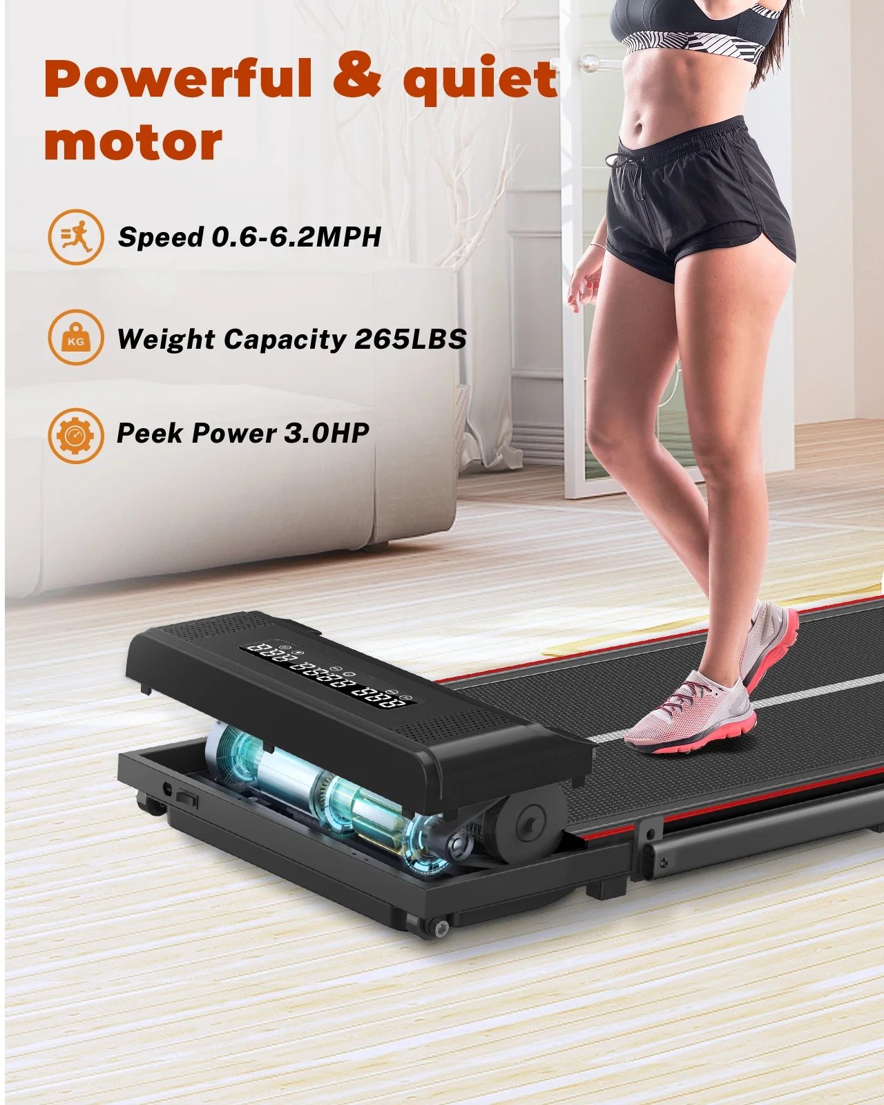 Home Fitness Code Foldable Treadmill with Bluetooth Speaker, 3HP Under Desk Treadmills for Home - Womvr