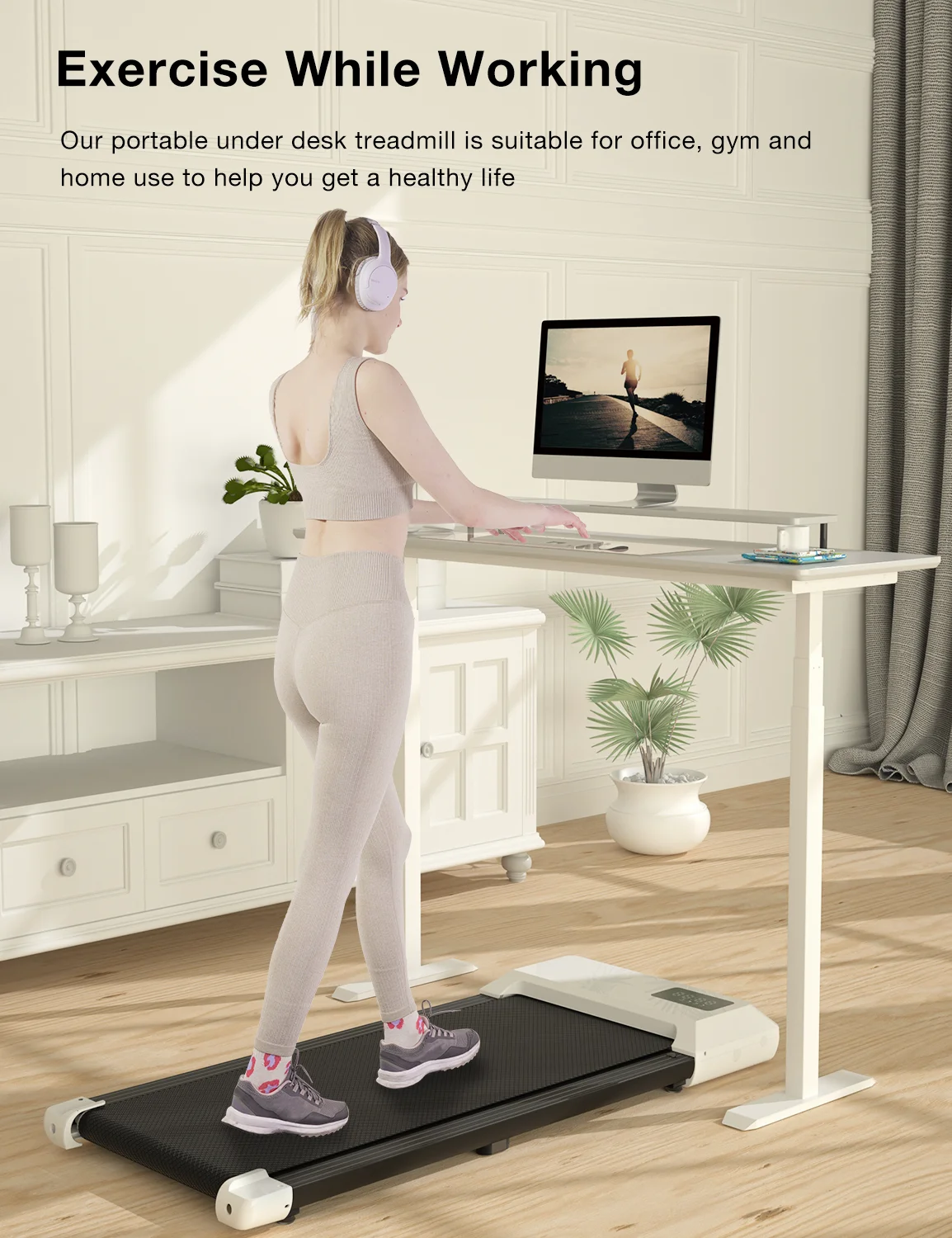 Superun 2.5Hp Walking Pad, 35.5*15.5 Walking Area 2 in 1 Under Desk Treadmill,300lb Walking Treadmill with Remote Control and LED Display, Quiet, Compact & Small Treadmill for Home & Office (White) - Womvr