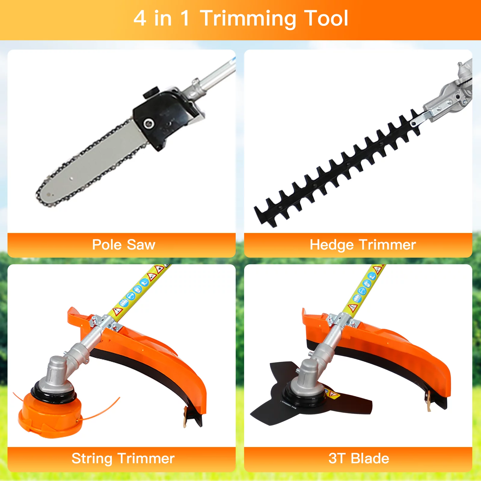 4 in 1 Weed Eater Grass Trimmer, Multi-Functional String Trimmer with Gas Pole Saw, Hedge Trimmer, Weed Trimmer, and Brush Cutter, Weed Eater for Patio Garden Lawn, 33CC 2-Cycle - Womvr