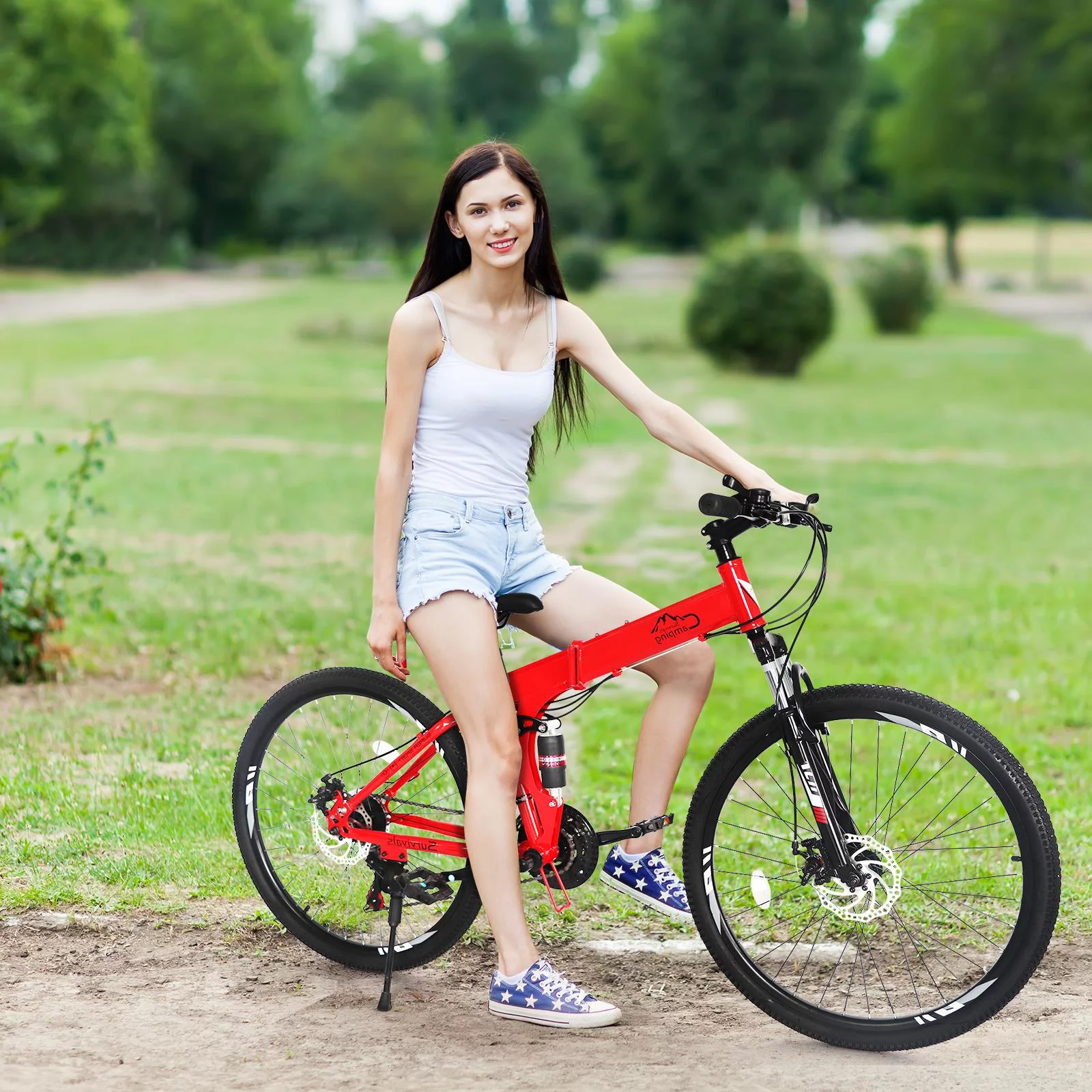 UBesGoo Folding Mountain Bike Shimano 21-Speed, with 26 inch Wheels, Red - Womvr