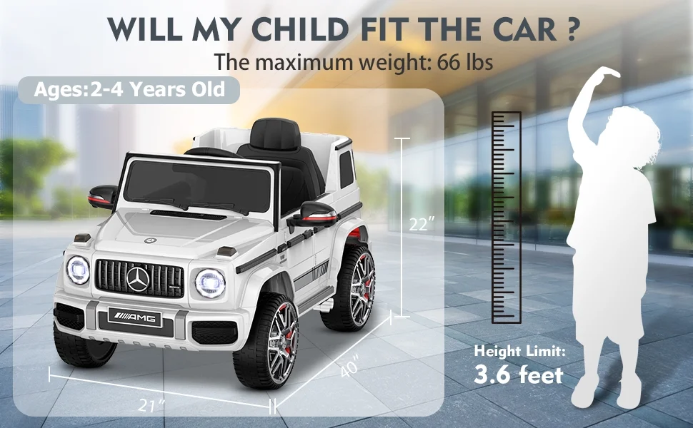 12Volt 1 Seater Mercedes-Benz G63 Licensed Powered Ride on Toy with Remote Control, Gift for Kids Aged 2~4 Years -Red - Womvr