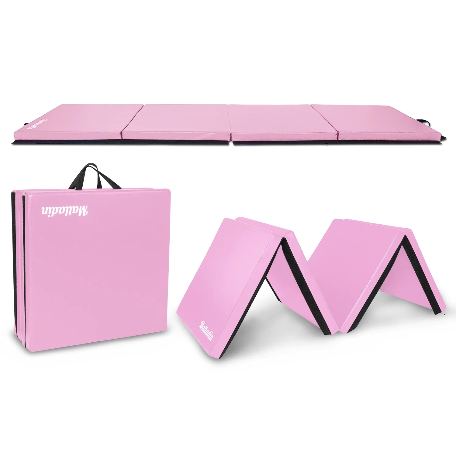 Matladin 8' Folding Gymnastics Gym Exercise Aerobics Mat, 8ft x 2ft x 2in PU Leather Tumbling Mats (Pink) - Womvr