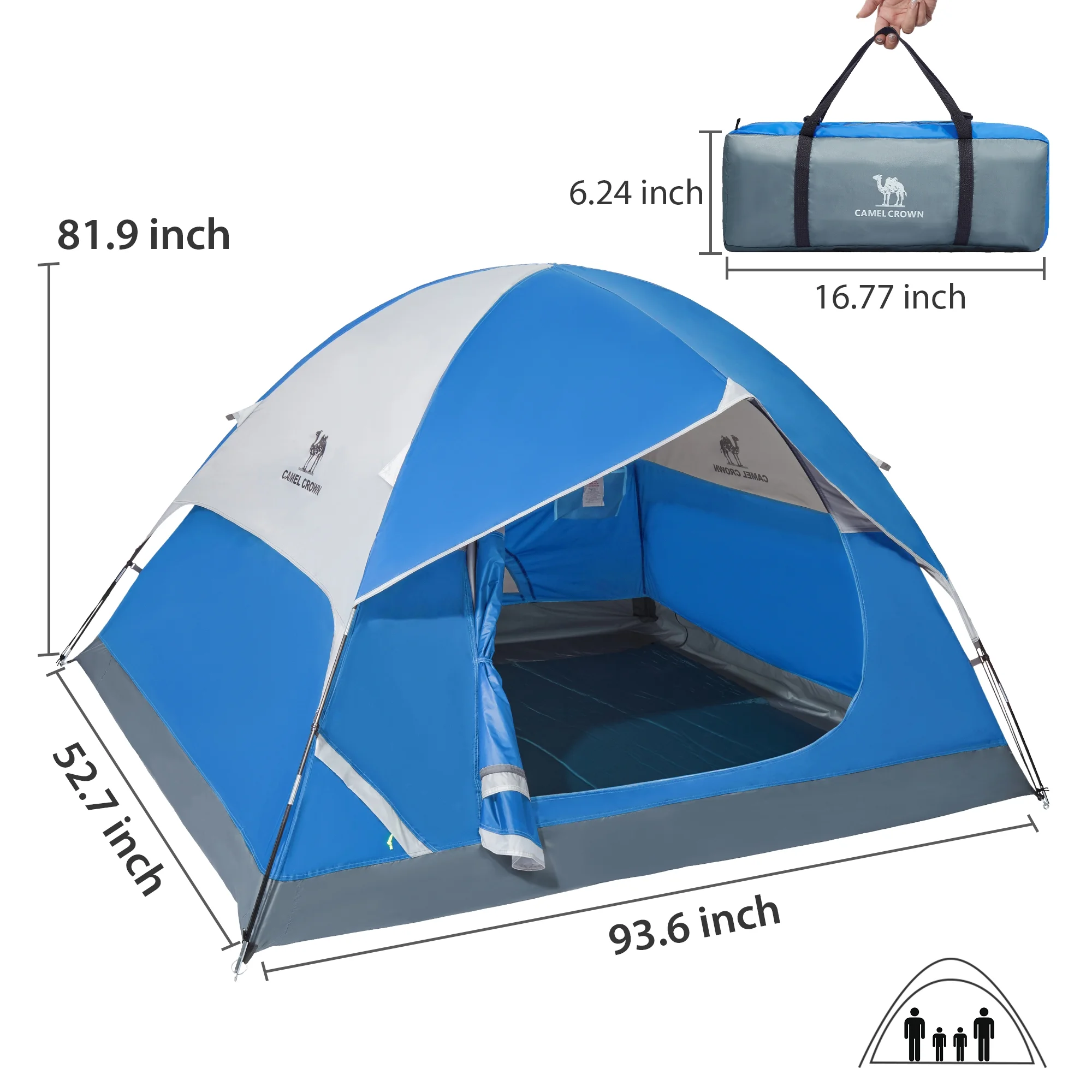 Camel Crown 3-4 Person Camping Tent Waterproof Lightweight Backpacking Tent for Camping Outdoor Dome Tent Windproof Emergency Tent Easy Up Family Tents with Carry Bag - Womvr
