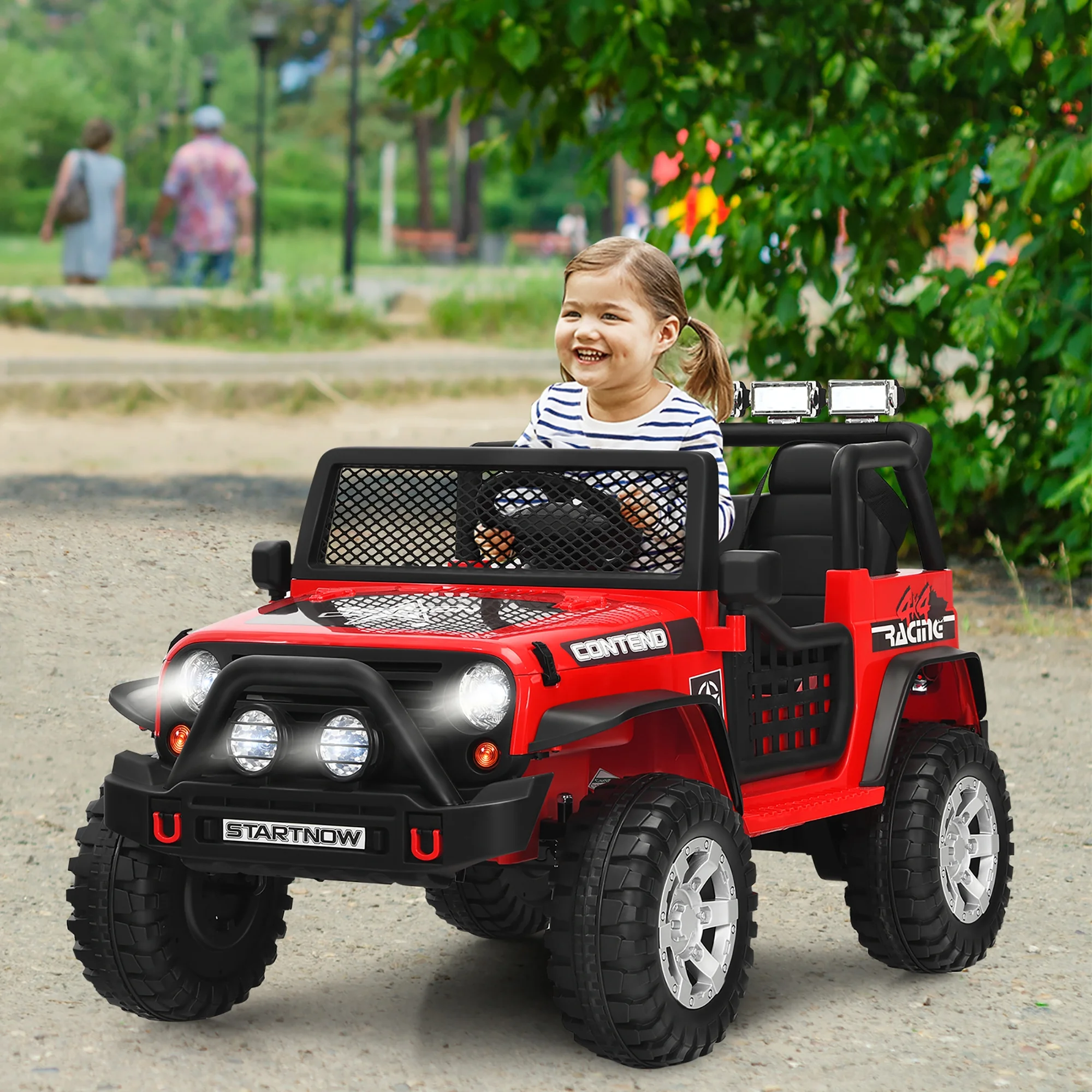 Costway 12V Kids Ride On Truck Remote Control Electric Car with Lights&Music Red - Womvr