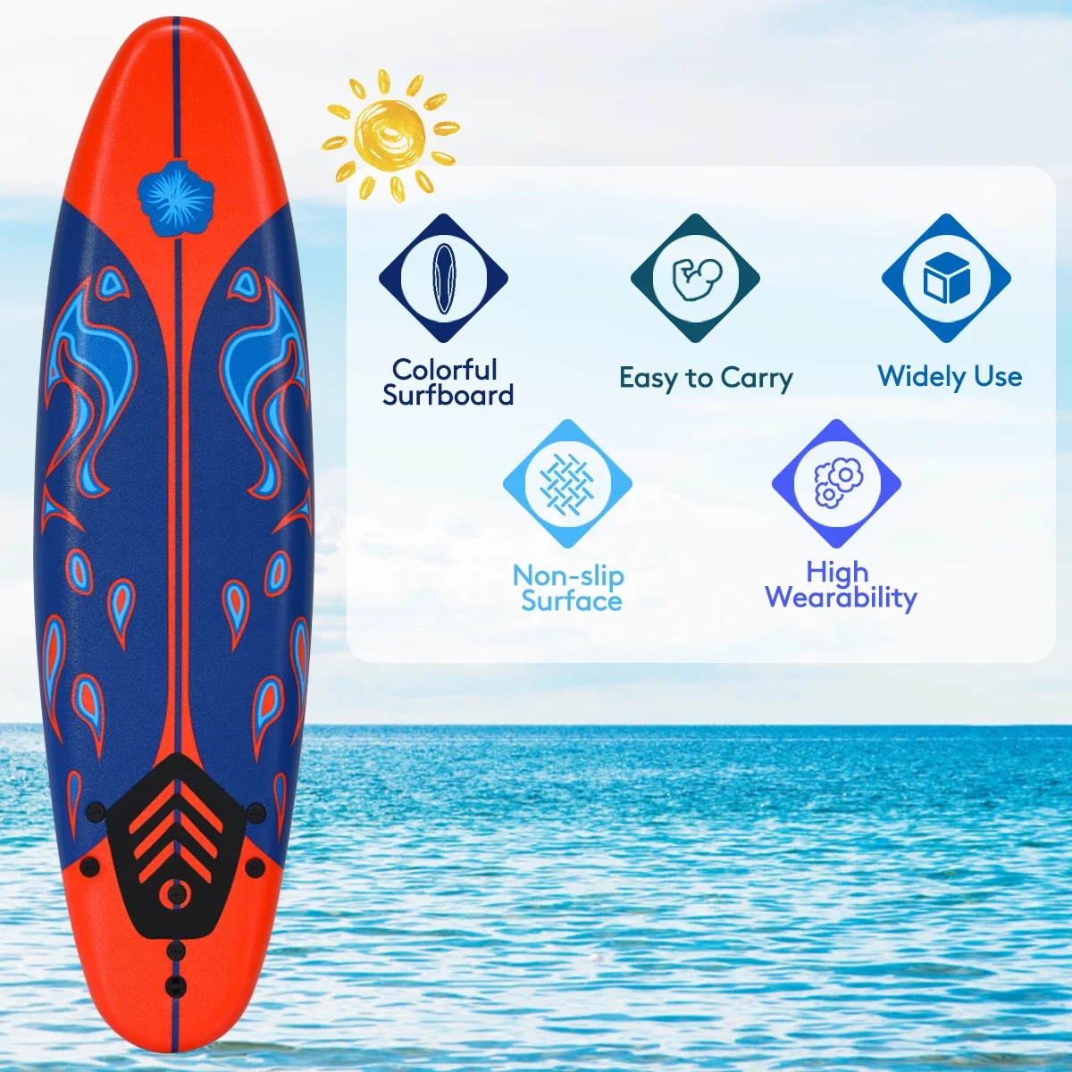Topbuy 6' Surfboard Inflation-free Long Surfing Board with Safety Leash White - Womvr