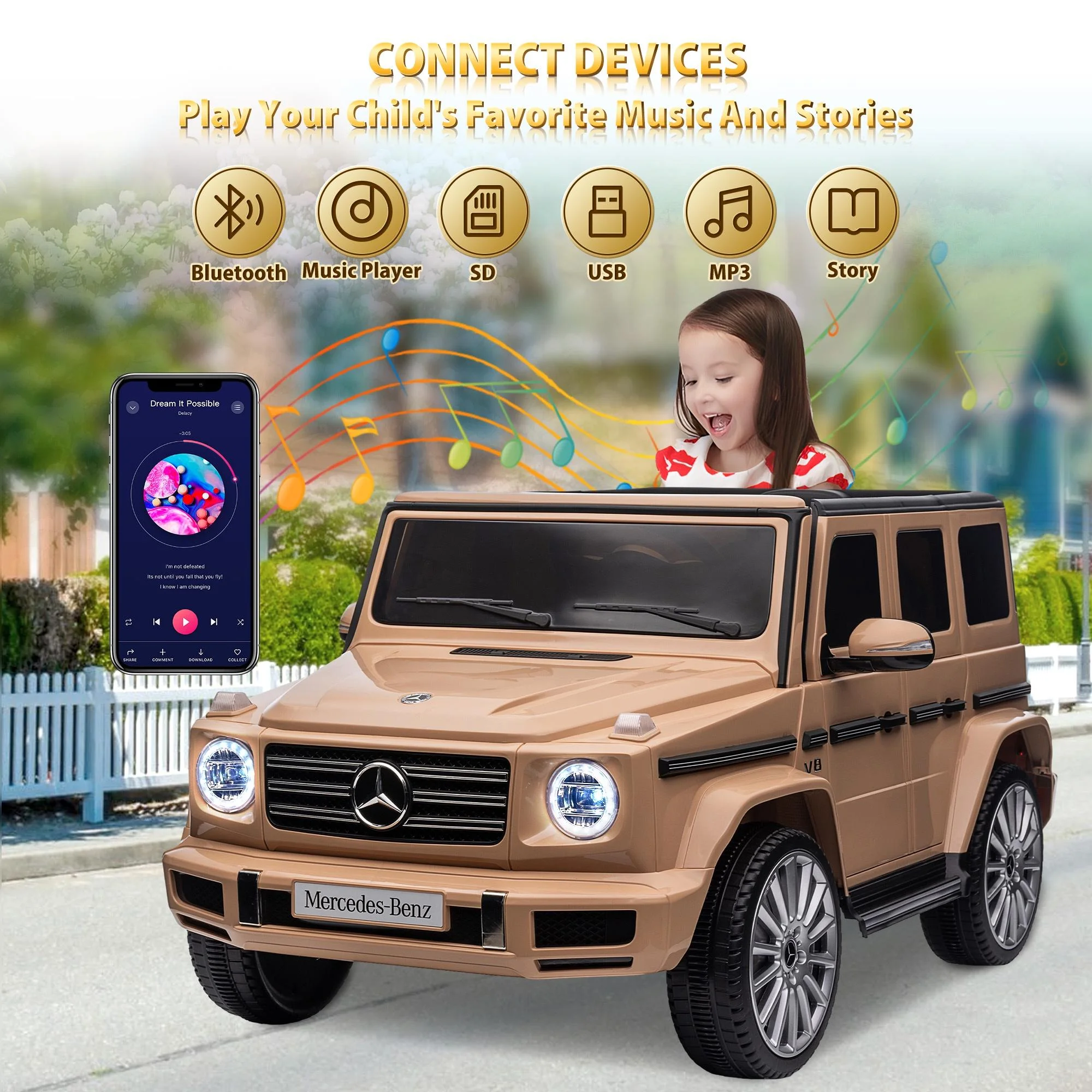 24V Ride on Car with Remote Control for Kids Mercedes Benz Ride on Car Toy for Boys and Girls 3-6 Years Old, Electric Vehicle, Bluetooth, LED Light, White - Womvr