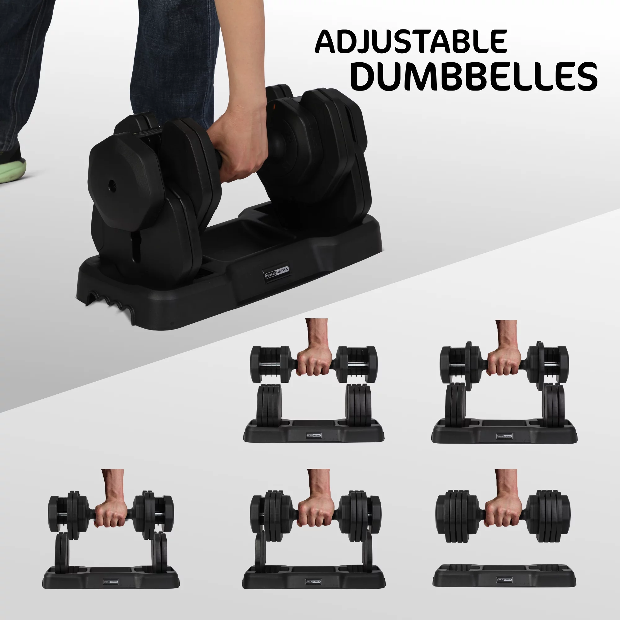 HolaHatha 5-in-1 Adjustable Dumbbell Home Workout Equipment (2 Pack) - Womvr