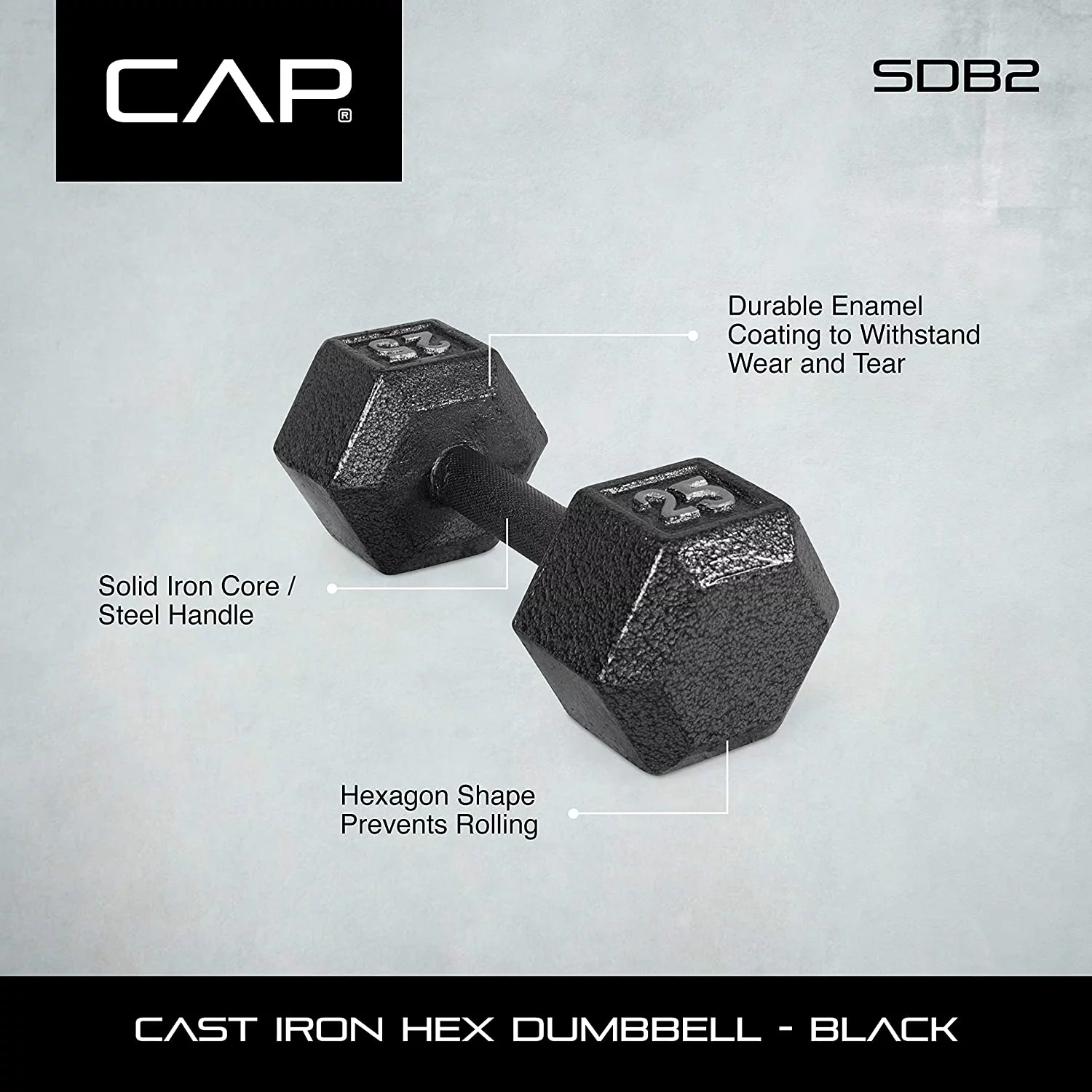 CAP CAST IRON HEX DUMBBELL, BLACK, Single - Womvr