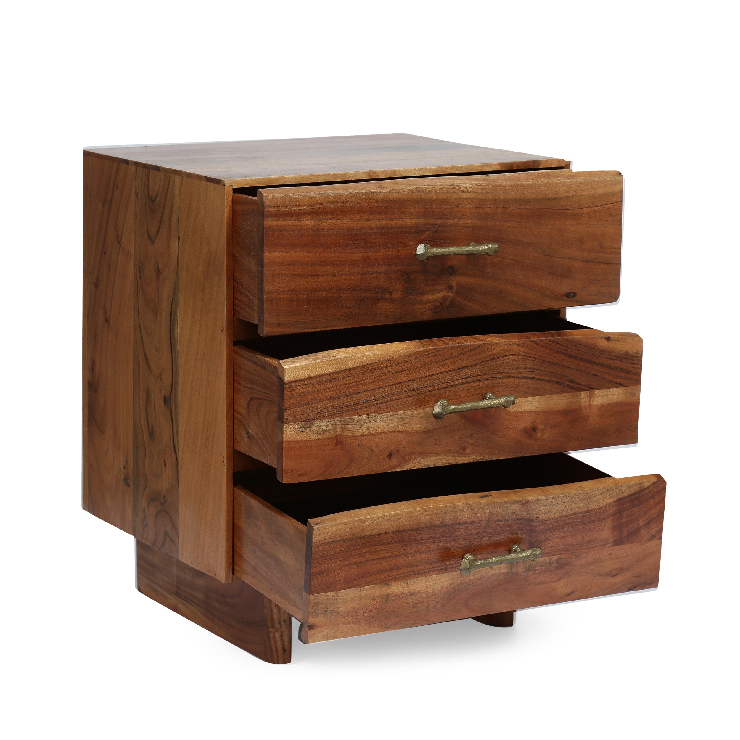 Tift Terrell Handcrafted Boho Acacia Wood 3 Drawer Nightstand, Set of 2 - Womvr