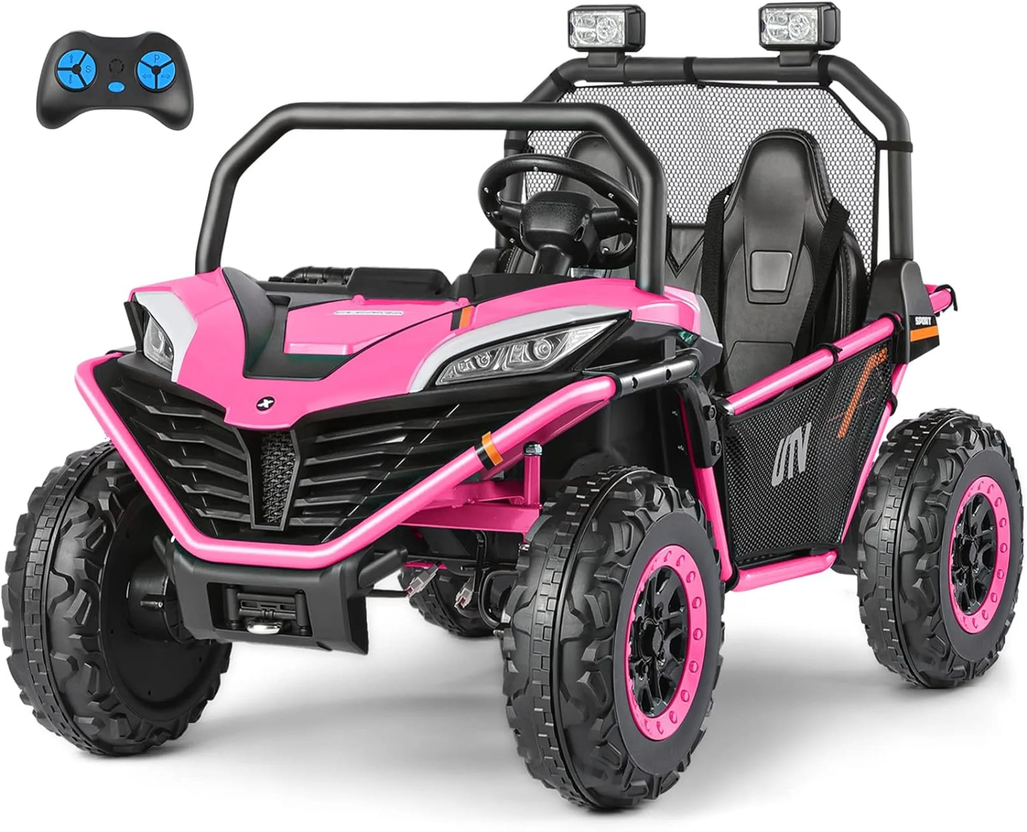 12 V Ride on Car,2 Seater Powered on Truck,4WD Electric Off-Road,Remote Control,Spring Suspension Ride on UTV for 3-8 Kids,Blue - Womvr