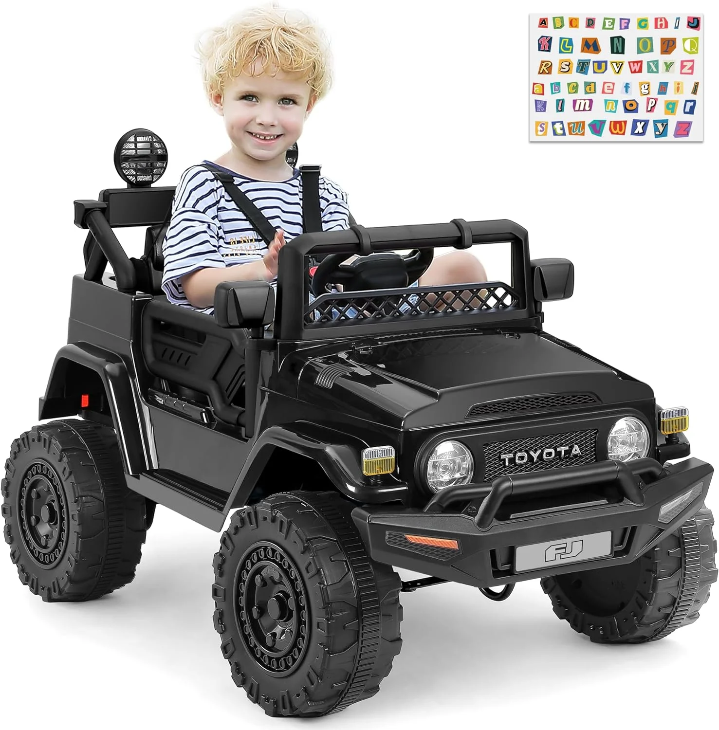 Toyota FJ Cruiser Ride on Car, 12V Powered Off-Road Toys for Kids w/ Remote,Spring Suspension,6 LED Lights,Camo Green - Womvr