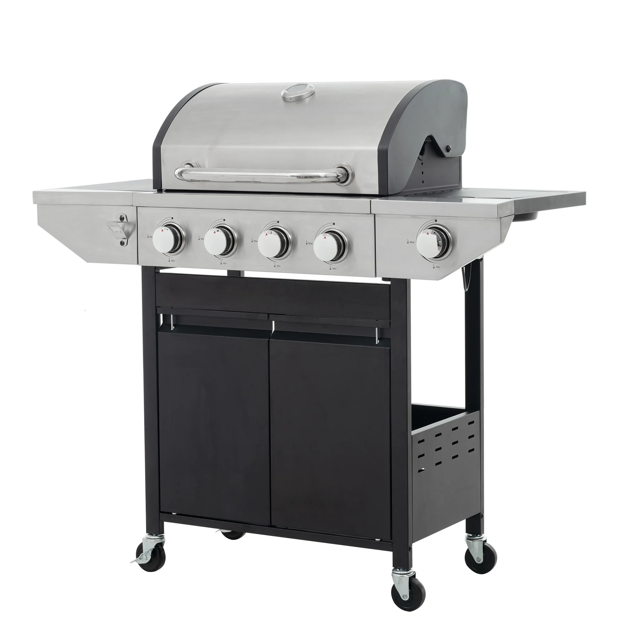 4 Burner Propane Gas Grill, Stainless Steel Barbecue Grill with Side Burner and Thermometer, 46,700BTU Outdoor BBQ Camping Grill - Womvr