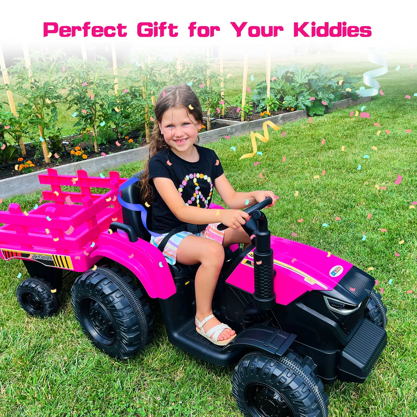 Hikiddo 24 Volt Ride on Toys, Kids Electric Ride On Tractor with Trailer & Remote - Green - Womvr