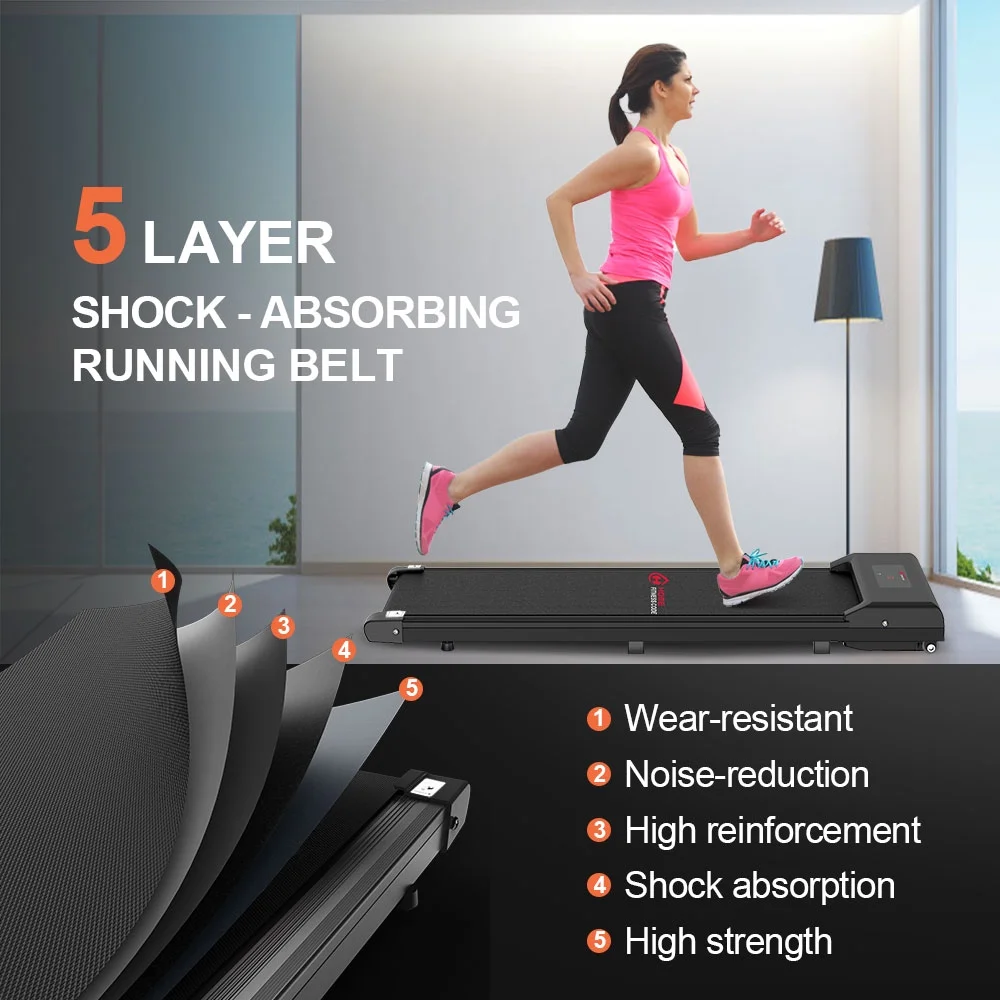 Home Fitness Code Treadmills for Home, Ultra Slim Under Desk Treadmill for Home/Office, No Assembly Required, Black - Womvr