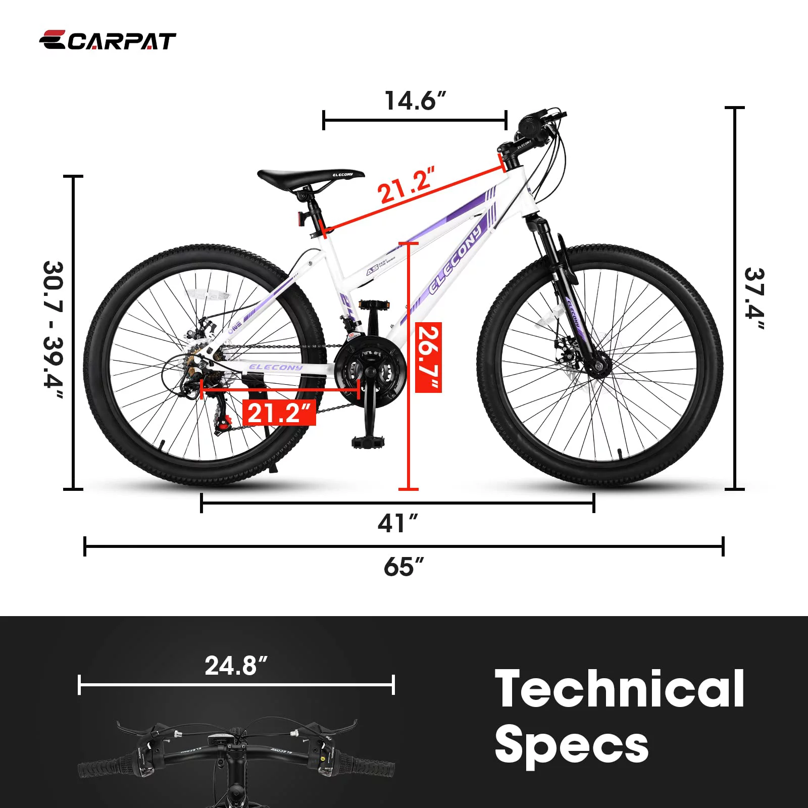 24 inch Mountain Bike, Shimano 21 Speed Drive, Dual Disc Brake, Front Suspension MTB For Boy Girl - Womvr