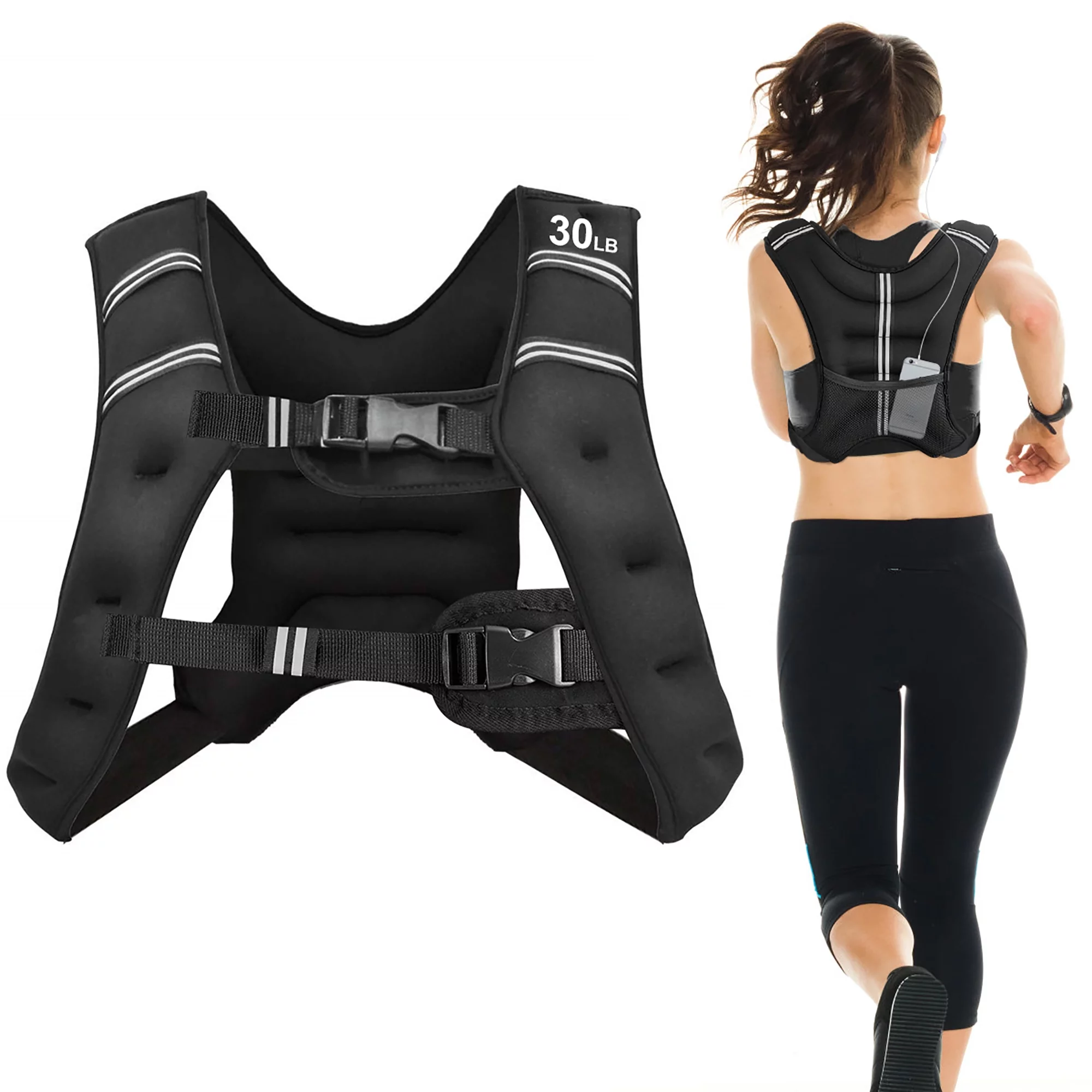 Costway 30LBS Workout Weighted Vest W/Mesh Bag Adjustable Buckle Sports Fitness Training - Womvr