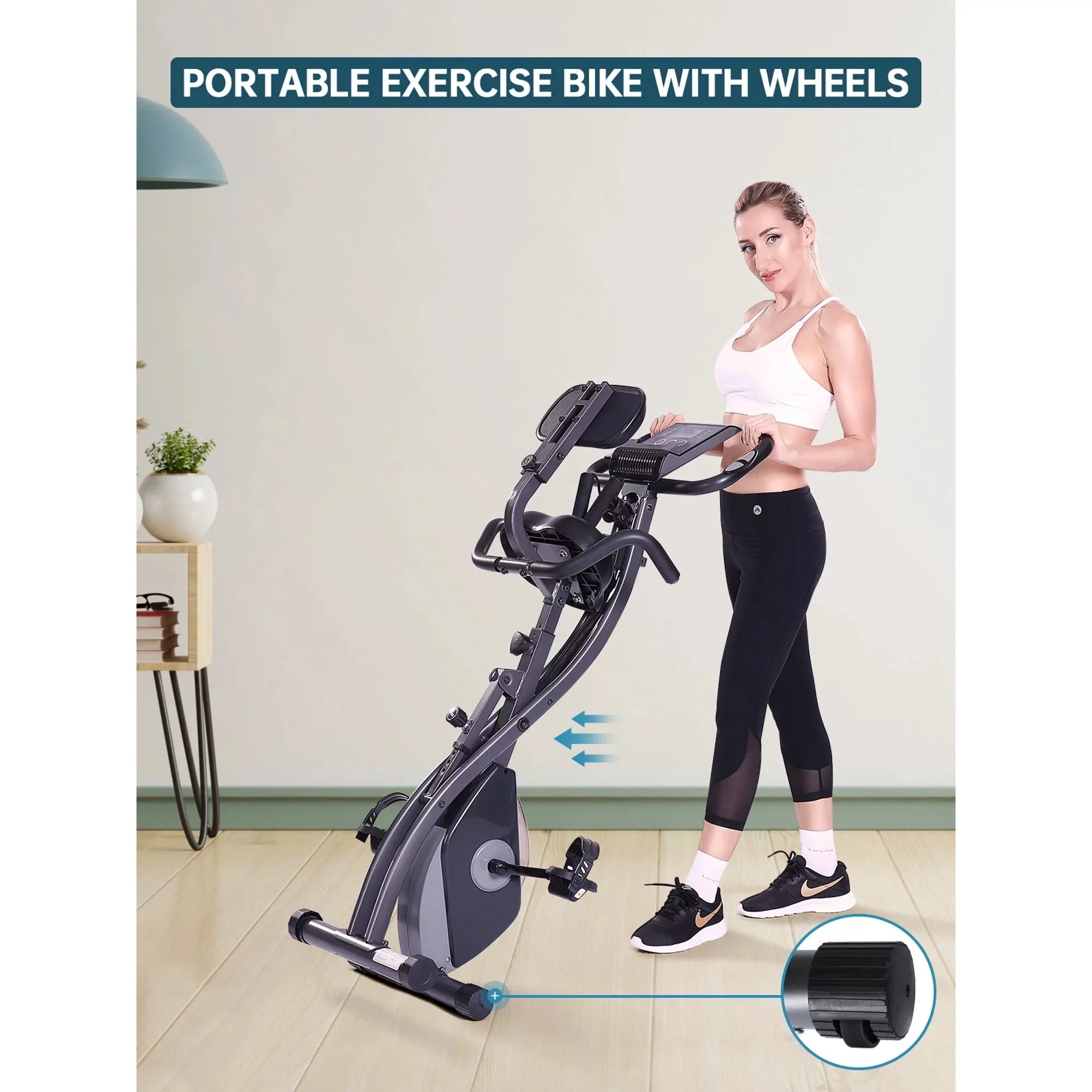 MaxKare 3-in-1 Exercise Bike Quiet Folding Magnetic Stationary Exercise Bikes with Arm Resistance Bands Home Workout Use - Womvr