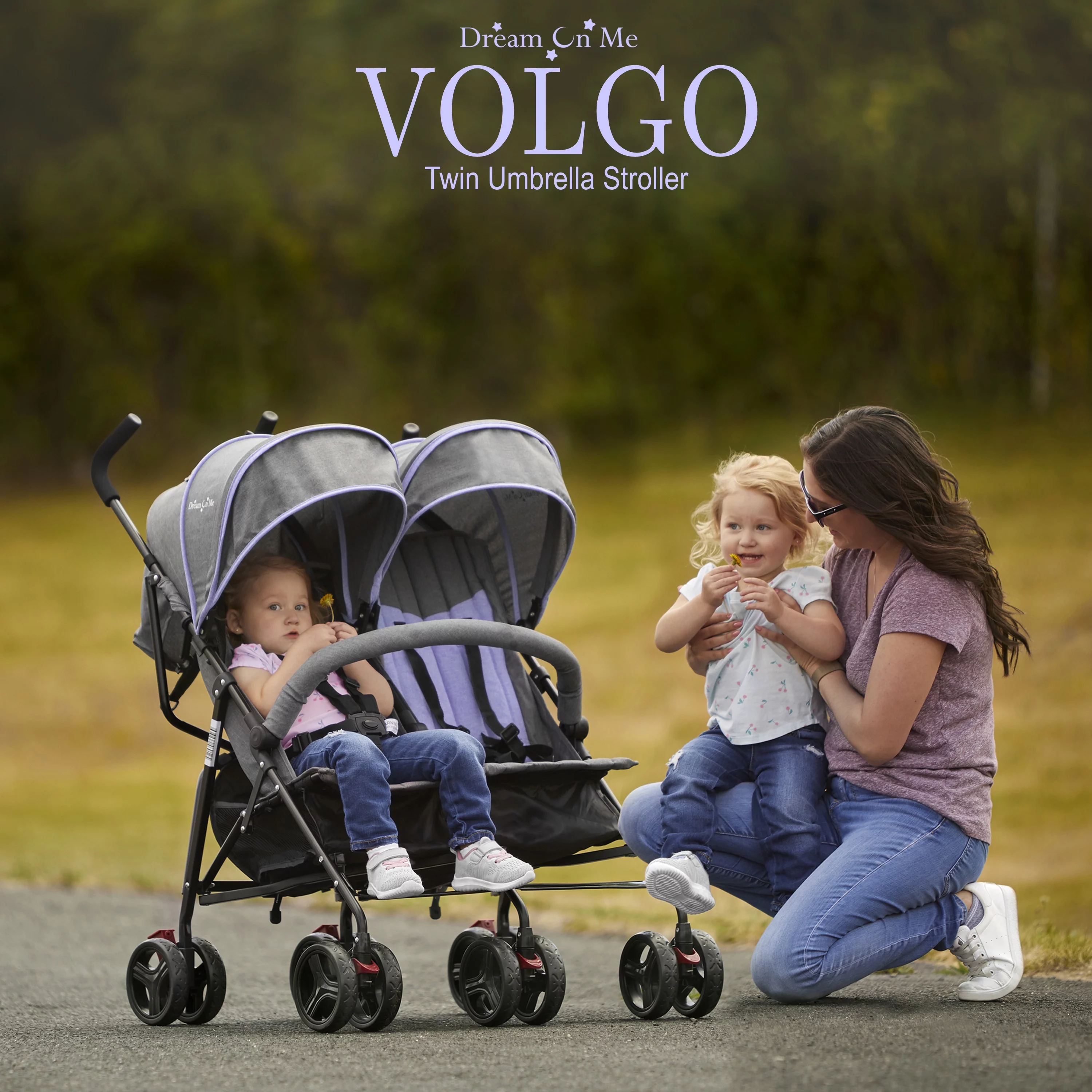 Dream On Me Vo o Twin Umbrella Stroller in Gray, Lightweight Double Stroller for Infant & Toddler, Compact Easy Fold, Large Storage Basket, Large and Adjustable Canopy - Womvr