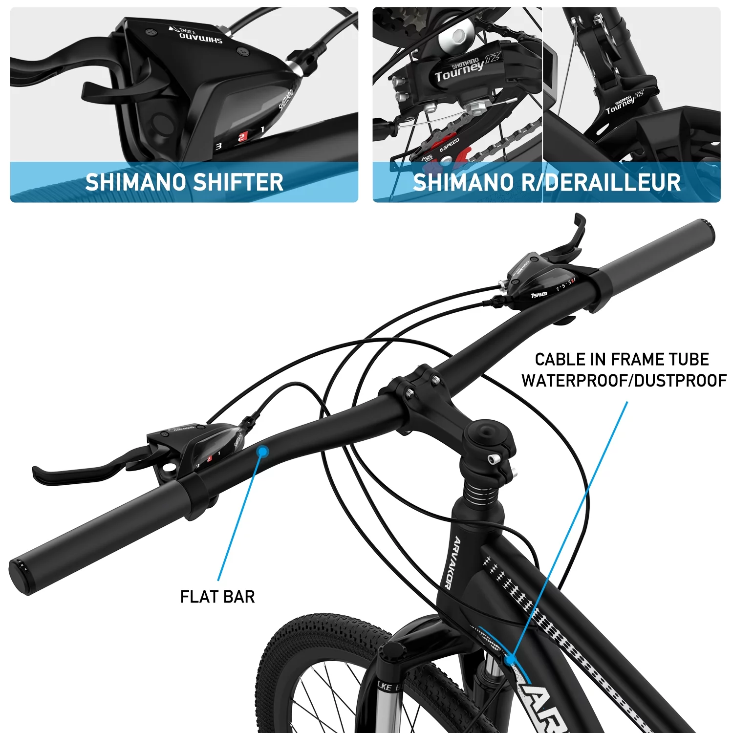 ARVAKOR 26'' Mountain Bikes for Men, 21 Speeds, Double Disc Brake, Gray - Womvr