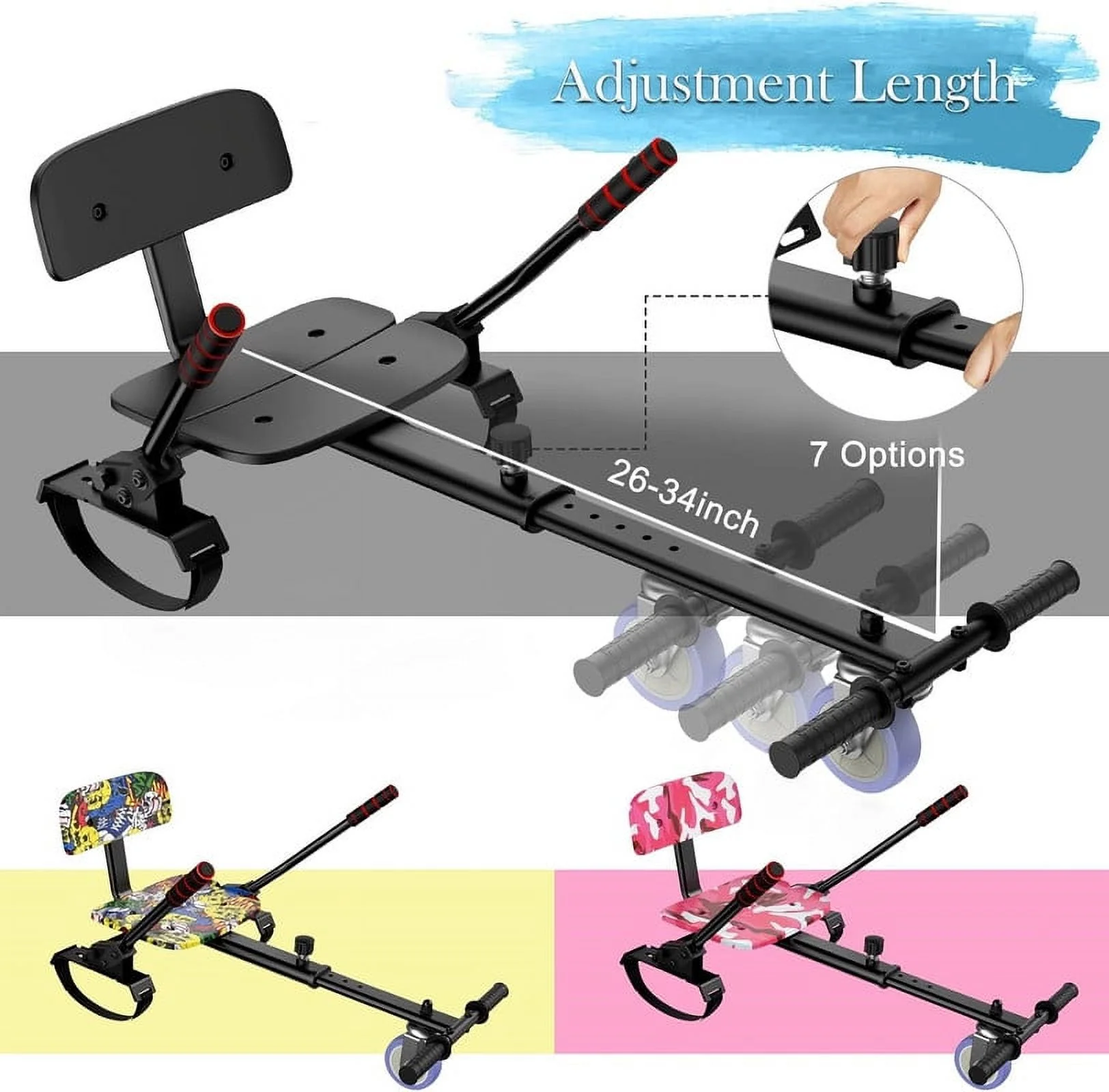 SISIGAD Hoverboard with Seat, 6.5 inch Hoverboard Go Kart Combo with Bluetooth Speaker & LED Lights for Kids Adults - Womvr